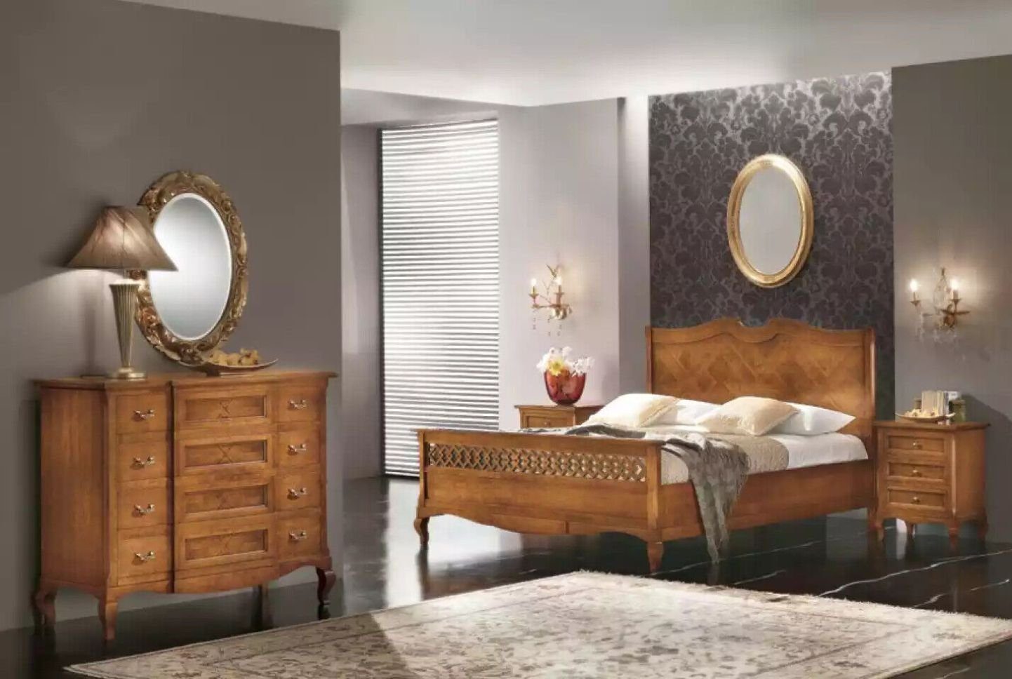 Schlafzimmer (2 mit Spiegel + Neu Kommode Kommode Luxus in Spiegel), Set Made Möbel Italy Kommode Holz Modern St., JVmoebel