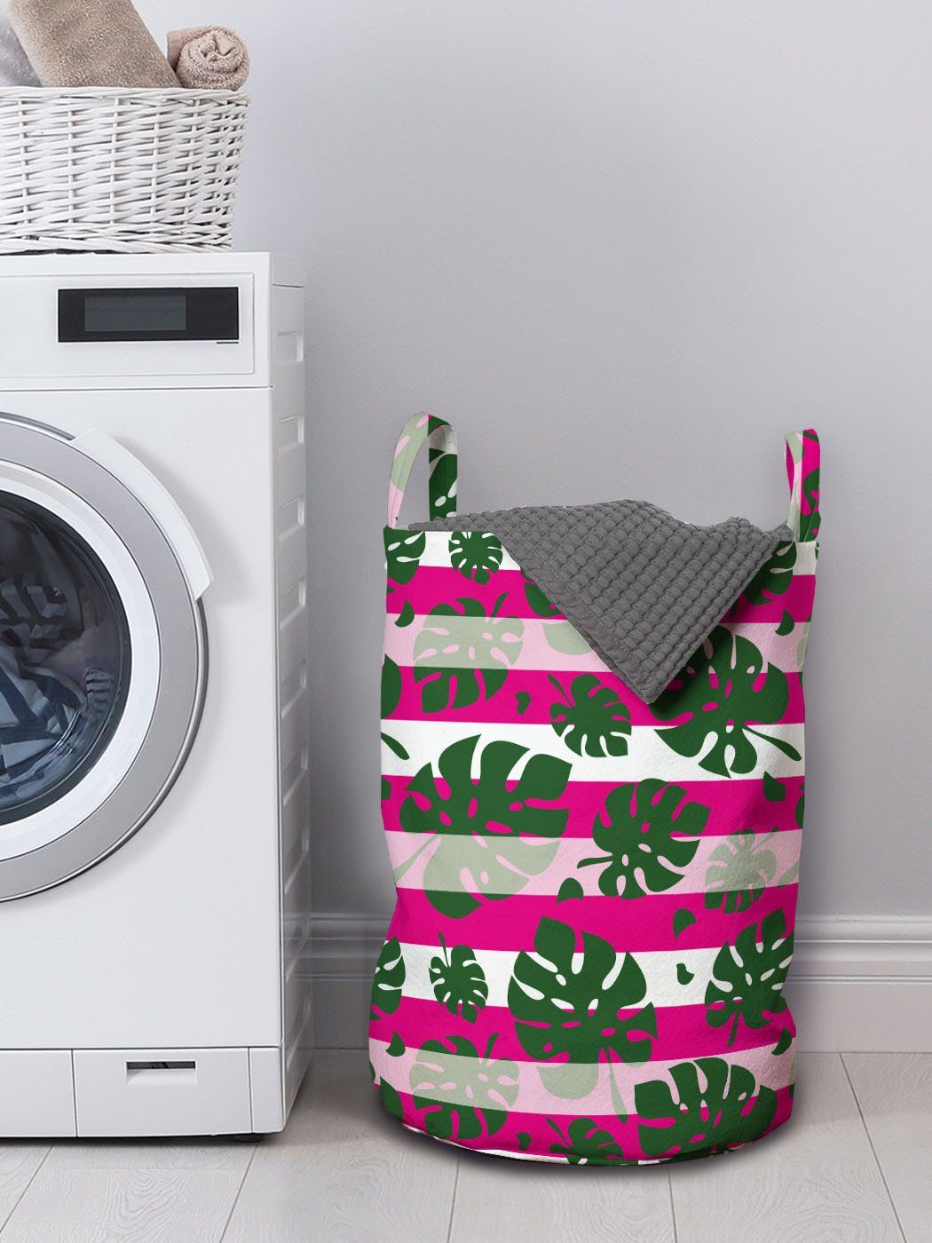 Abakuhaus Wäschesäckchen Wäschekorb Exotisch mit Blätter Monstera Griffen für Streifen Kordelzugverschluss und Waschsalons