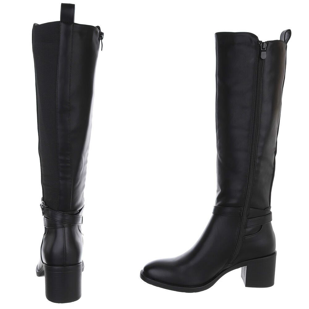 Ital-Design Kniehohe Stiefel mit Blockabsatz für Damen - Elegant & Komfortabel Stiefel (90110097) Blockabsatz Stiefel in Schwarz
