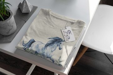 Sinus Art T-Shirt Herren Shirt 100% gekämmte Bio-Baumwolle T-Shirt Aquarell Blumen Pferd Motiv Nachhaltig Ökomode aus (1-tlg)