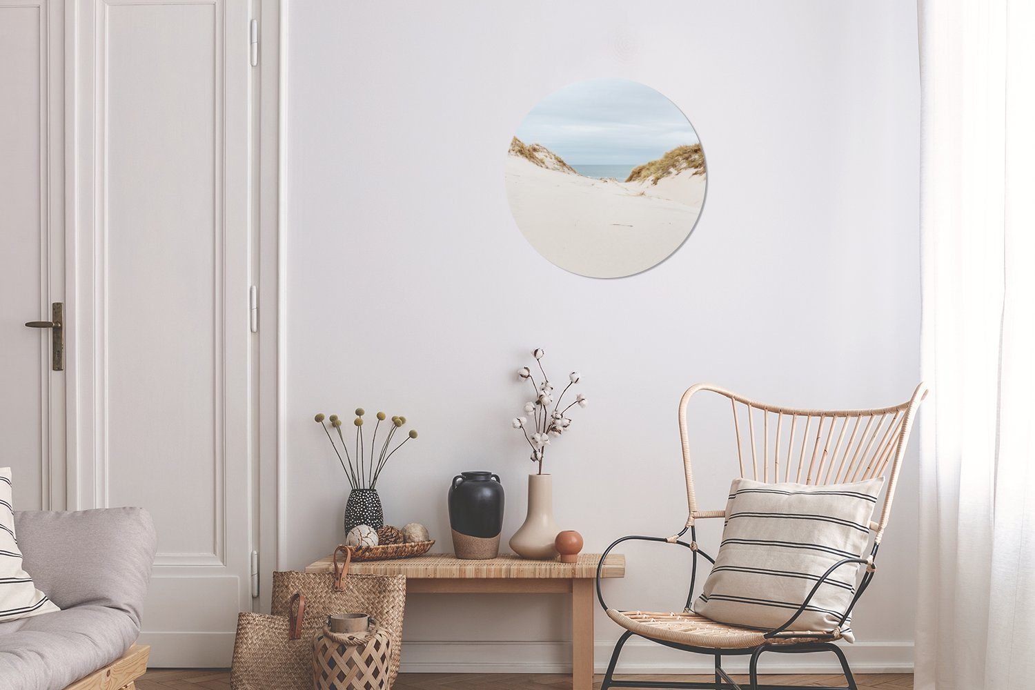 Gemälde Wanddekoration cm Meer Hintergrund, MuchoWow 30x30 im (1 Rundes Wandbild, St), dem Kreis Wohnzimmer, mit Sanddünen Forex,