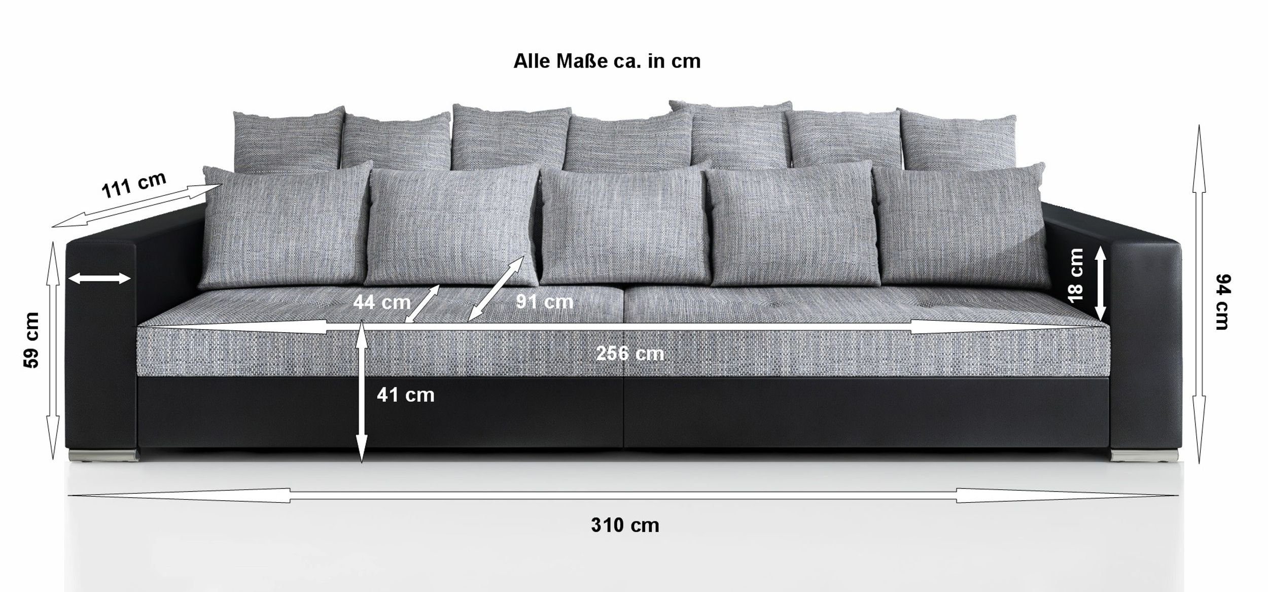 Big Schwarz Sofa XXL Küchen-Preisbombe Couch Jumbo Hellgrau, Modernes 2 Wohnlandschaft Sofa Sofa -