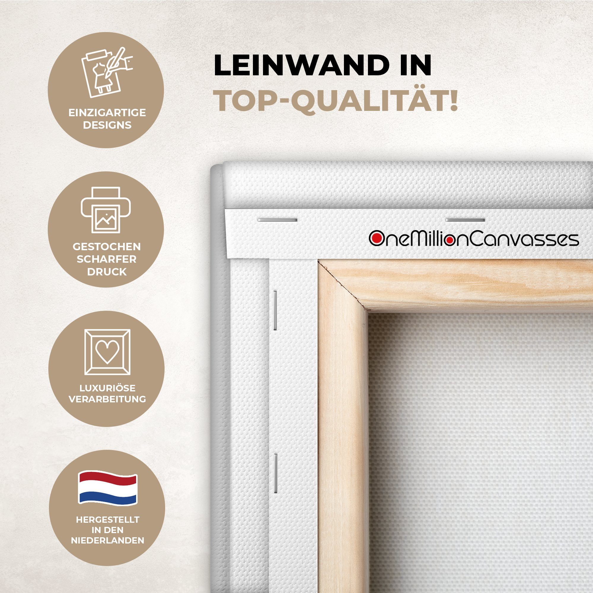 OneMillionCanvasses® Leinwandbild Abstrakt - Linien - Schwarz - Beige - Kunst, Fotodruck (1 St), Wandbild, Deko Schlafzimmer Wohnzimmer Flur 20x20 cm