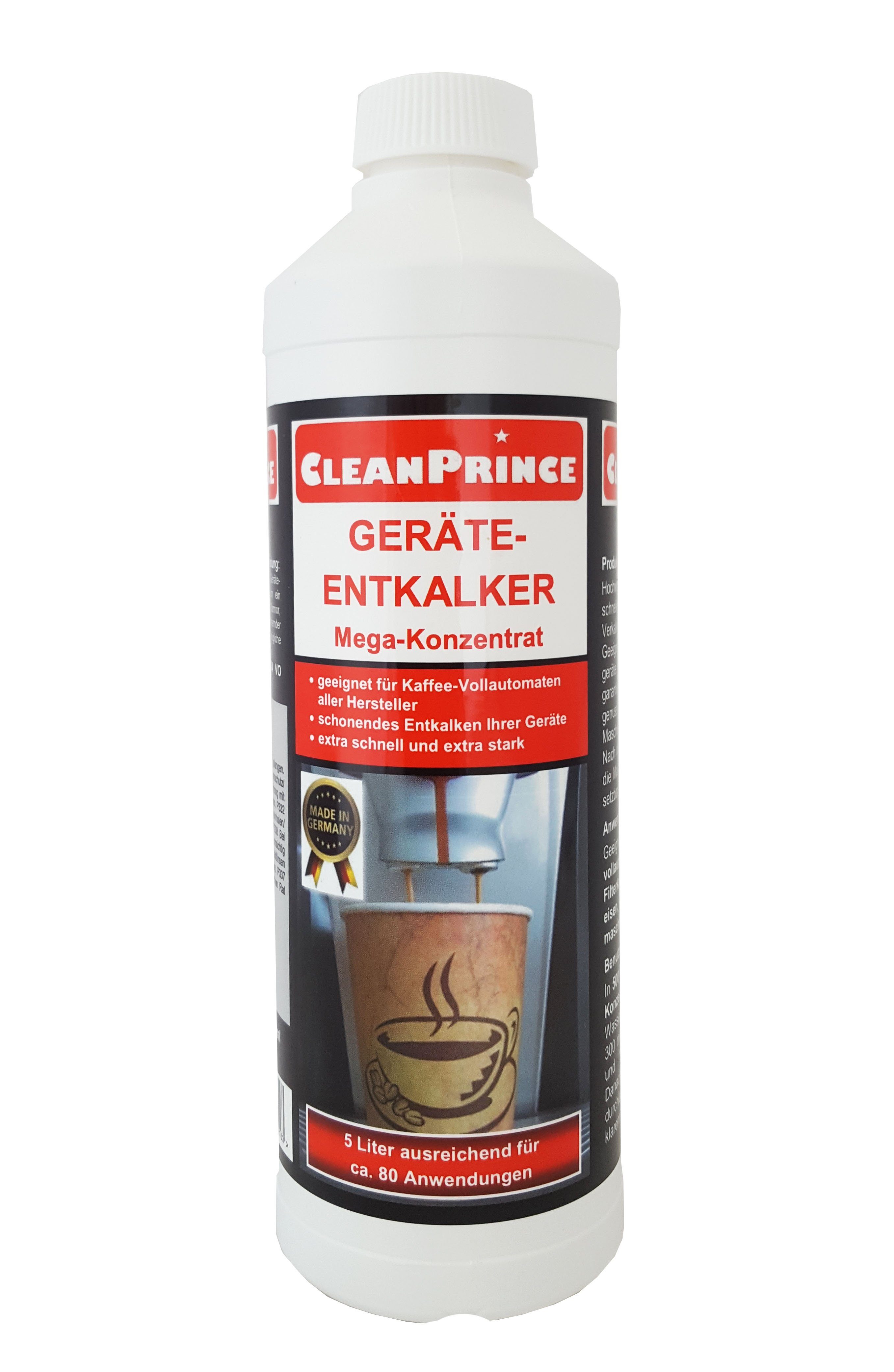 CleanPrince Geräte-Entkalker Entkalker flüssig für Kaffeevollautomat Flüssigentkalker (Konzentrat für große Reichweite)