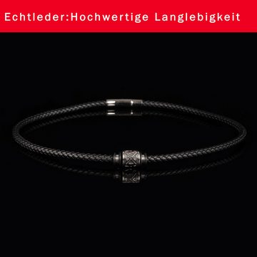 David Galvani Kette mit Anhänger Hochwertige Lederkette für Herren in Schwarz, Echtleder-Halskette, Handgefertigt in Deutschland