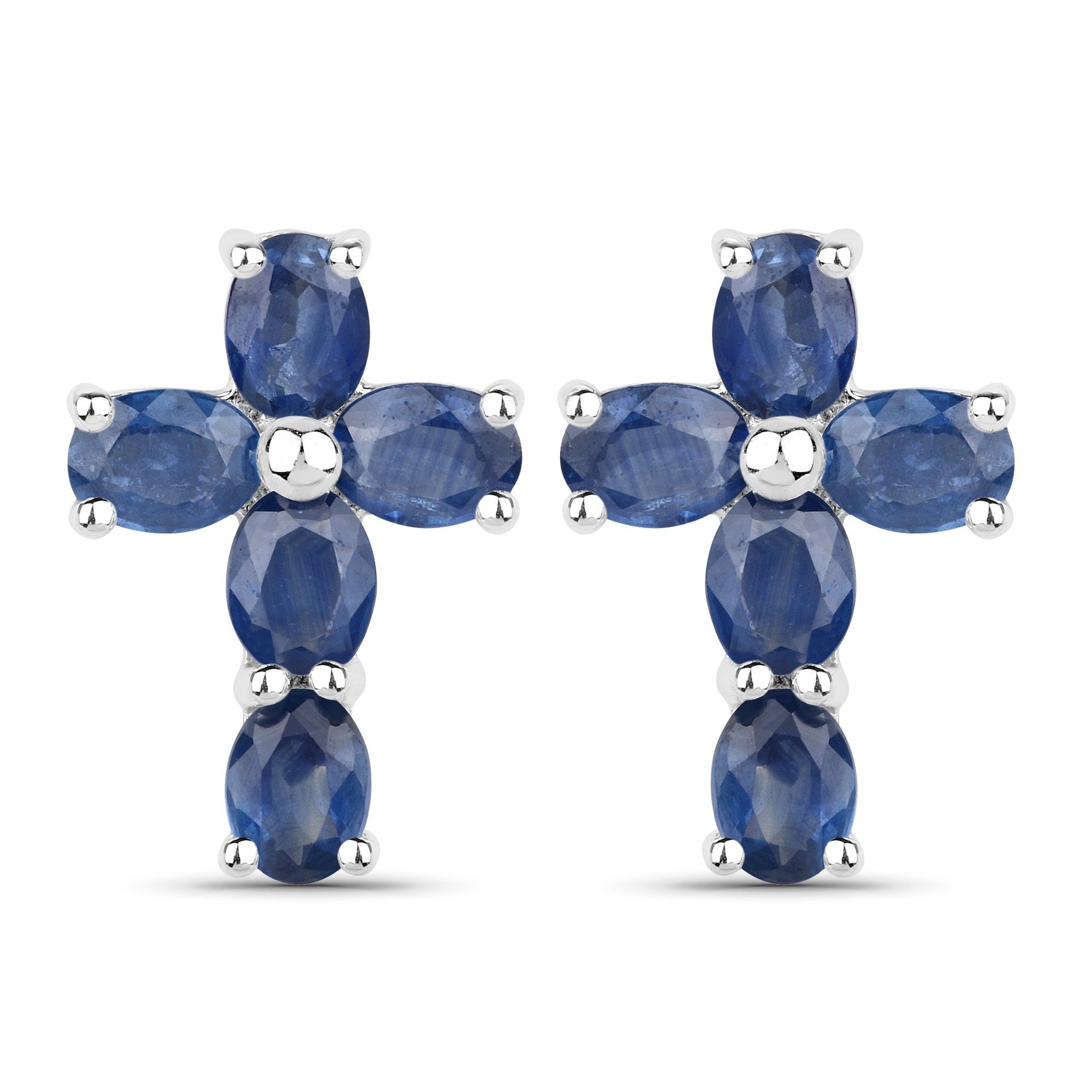 Vira Jewels Paar Ohrstecker Silber 925 rhodiniert Kreuz-Motiv mit echten Saphir-Steinen