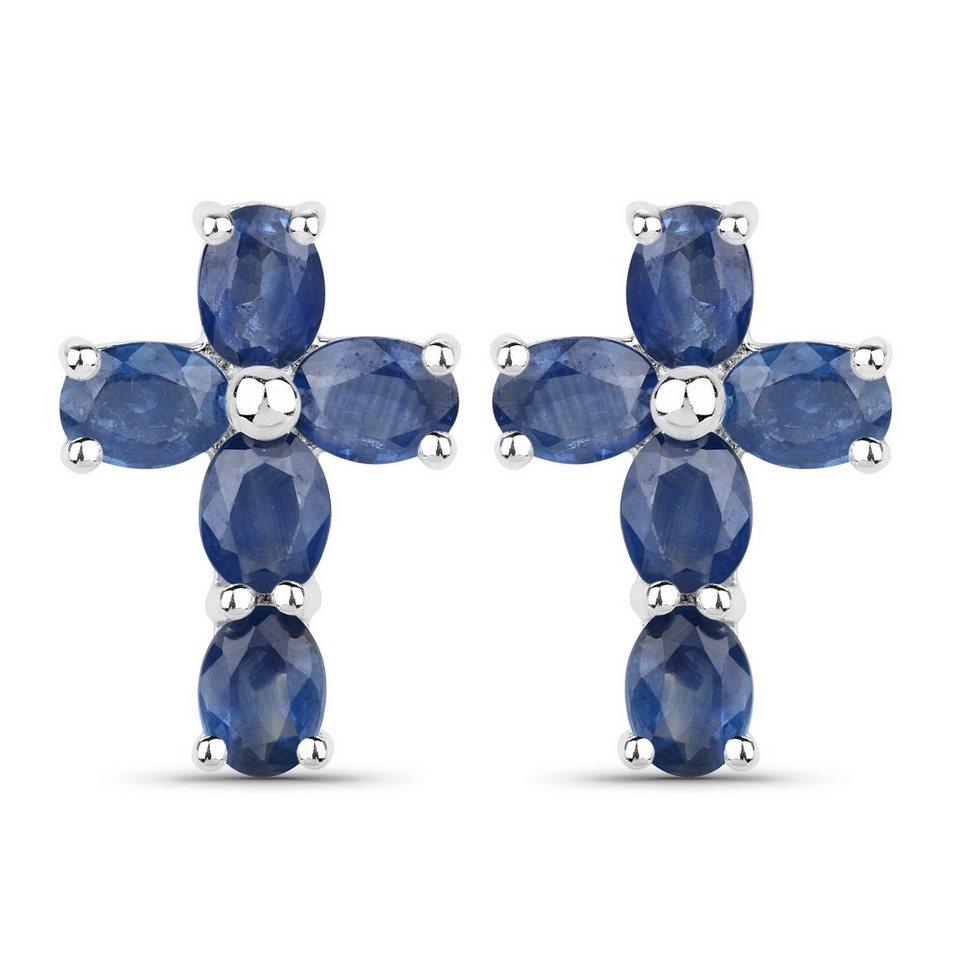 Vira Jewels Paar Ohrstecker 925-Sterling Silber rhodiniert Glänzend Saphir  Blau