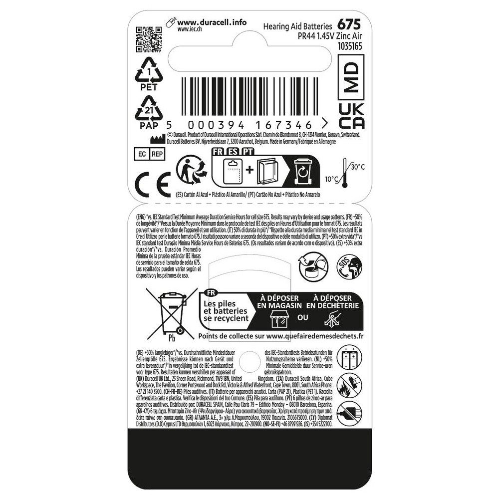 Duracell Duracell Hörgerätebatterie ZA675 1.45 V 1 St. 630 mAh Zink-Luft Knopfzelle