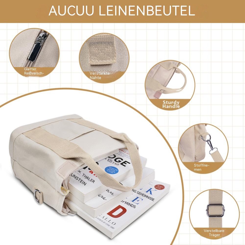 Blusmart Umhängetasche Canvas-Tragetasche für Damen (Schultertasche mit verstellbarem Riemen, Handtasche mit Reißverschluss, Tragetasche), Für Schule, Shopping, – Bild 4 von 5