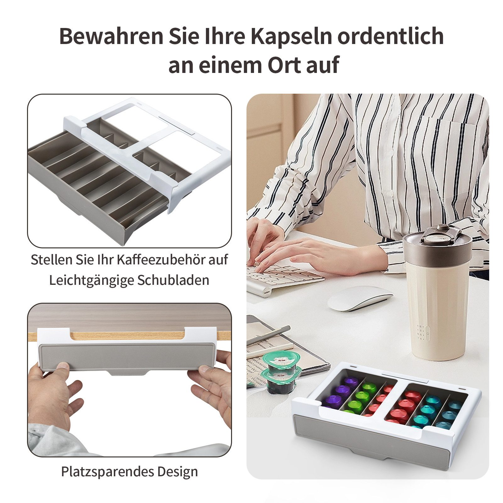 Youyijia Schubladenbox Kapseln Aufbewahrung 30 Coffee Capsules Unter dem Regal Platzsparende