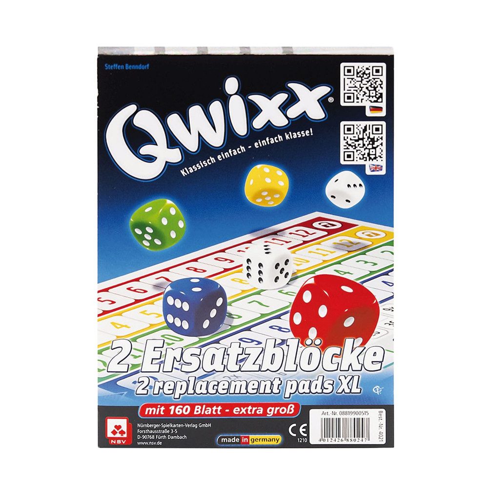 Nürnberger Spielkarten Spiel Qwixx - 2 Ersatzblöcke XL