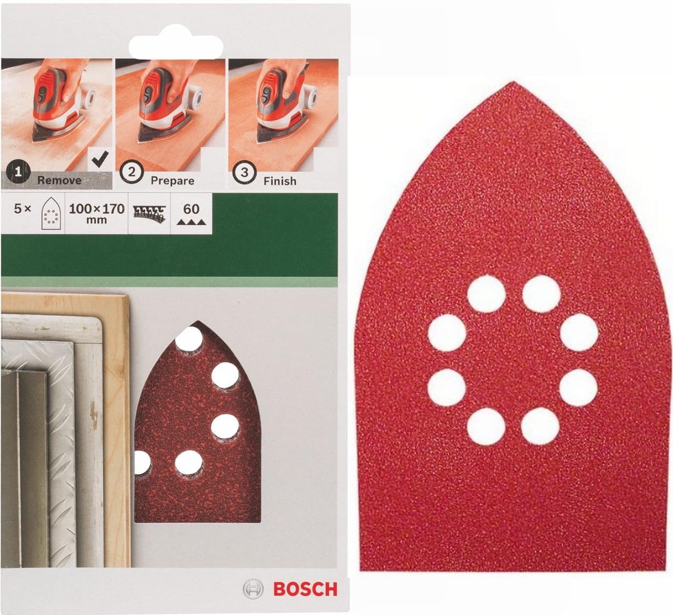 Schleifpapier Bosch Schleifblatt 5 Stk, 100 x 170 mm K 60 für Black + Decker