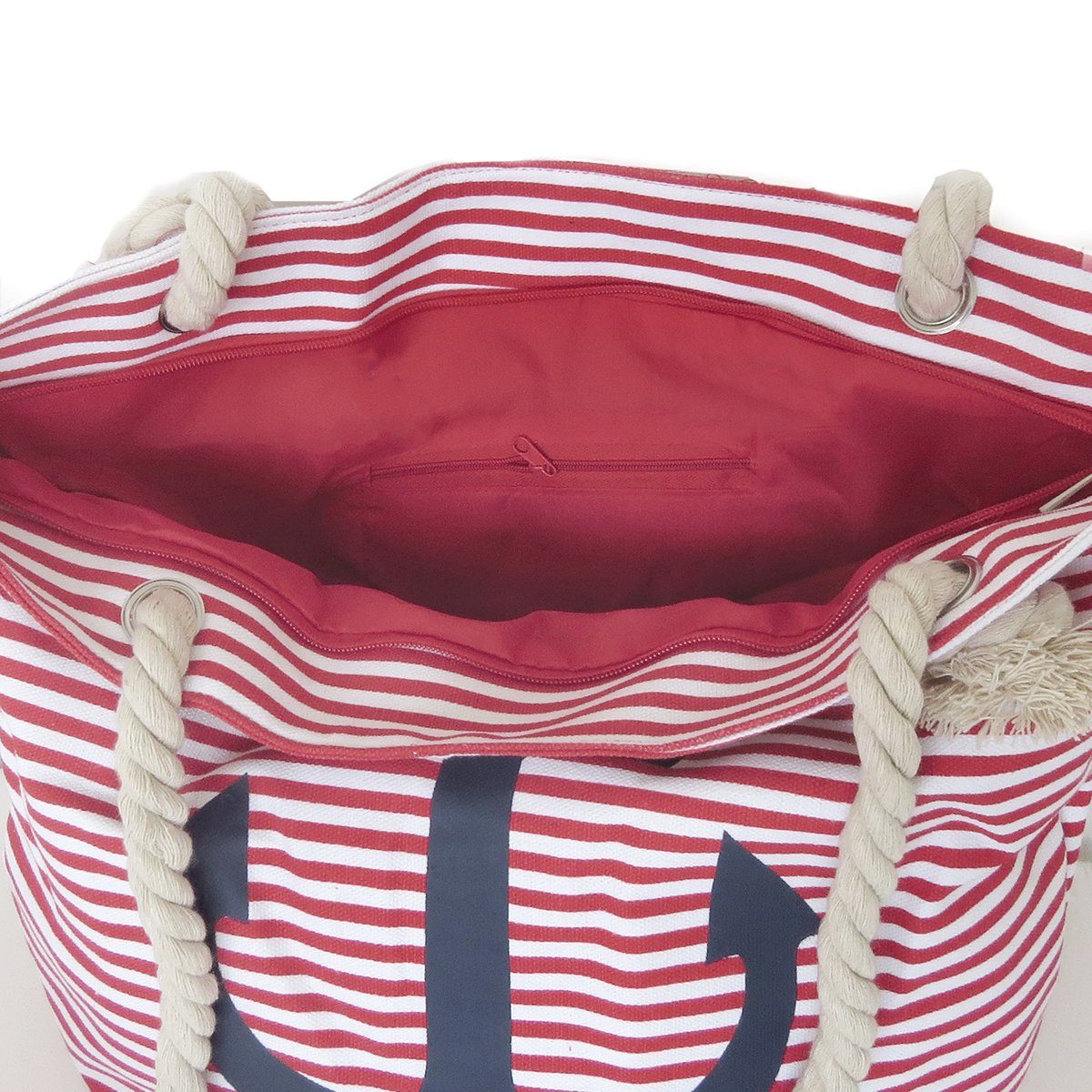 rot-marine Umhängetasche Originelli Strandtasche Reißverschluss maritim mit Sonia Seilkordel Ankerprint
