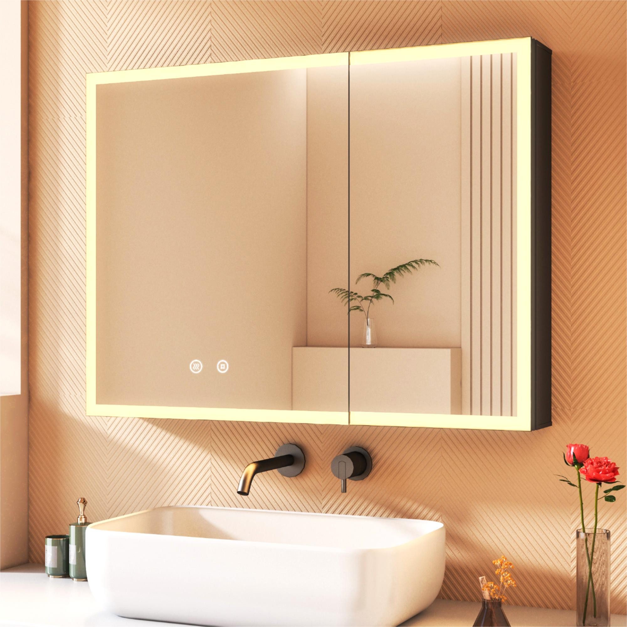 WDWRITTI Spiegelschrank Alu Bad 80x60cm Badezimmerspiegelschrank mit LED Sc günstig online kaufen