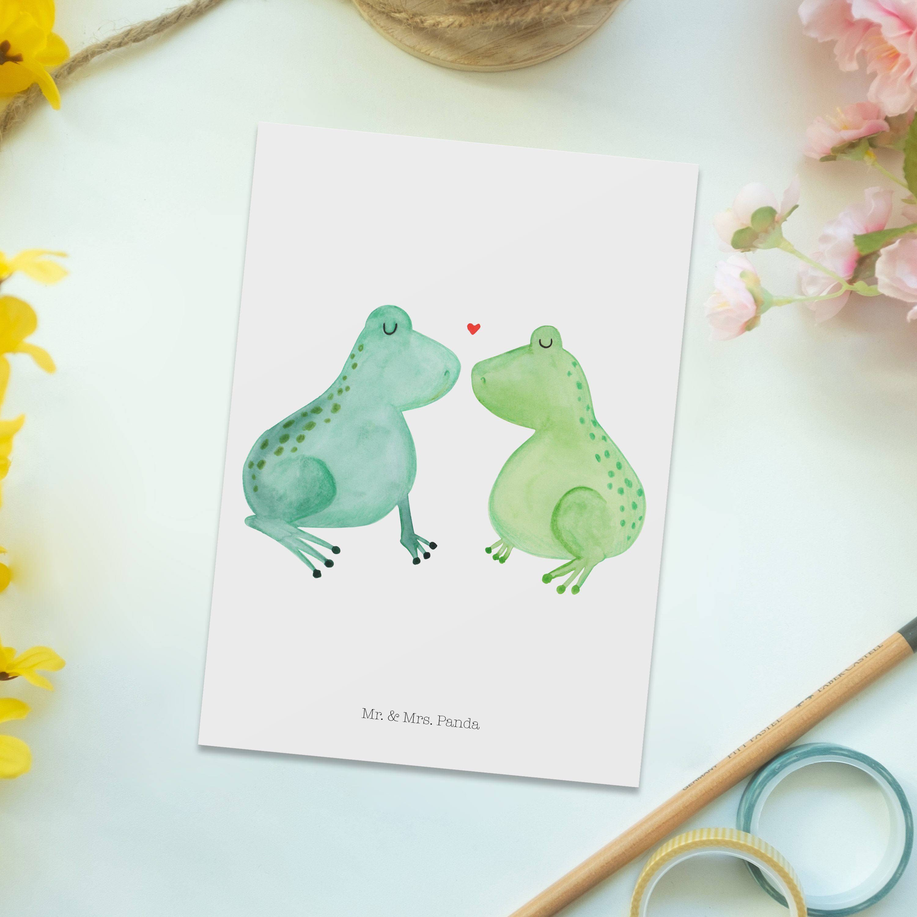 Mr. & Mrs. Geschenk, Freund, Ansichtskarte, Frosch Weiß Postkarte - Freundin, Panda Liebe - Einl