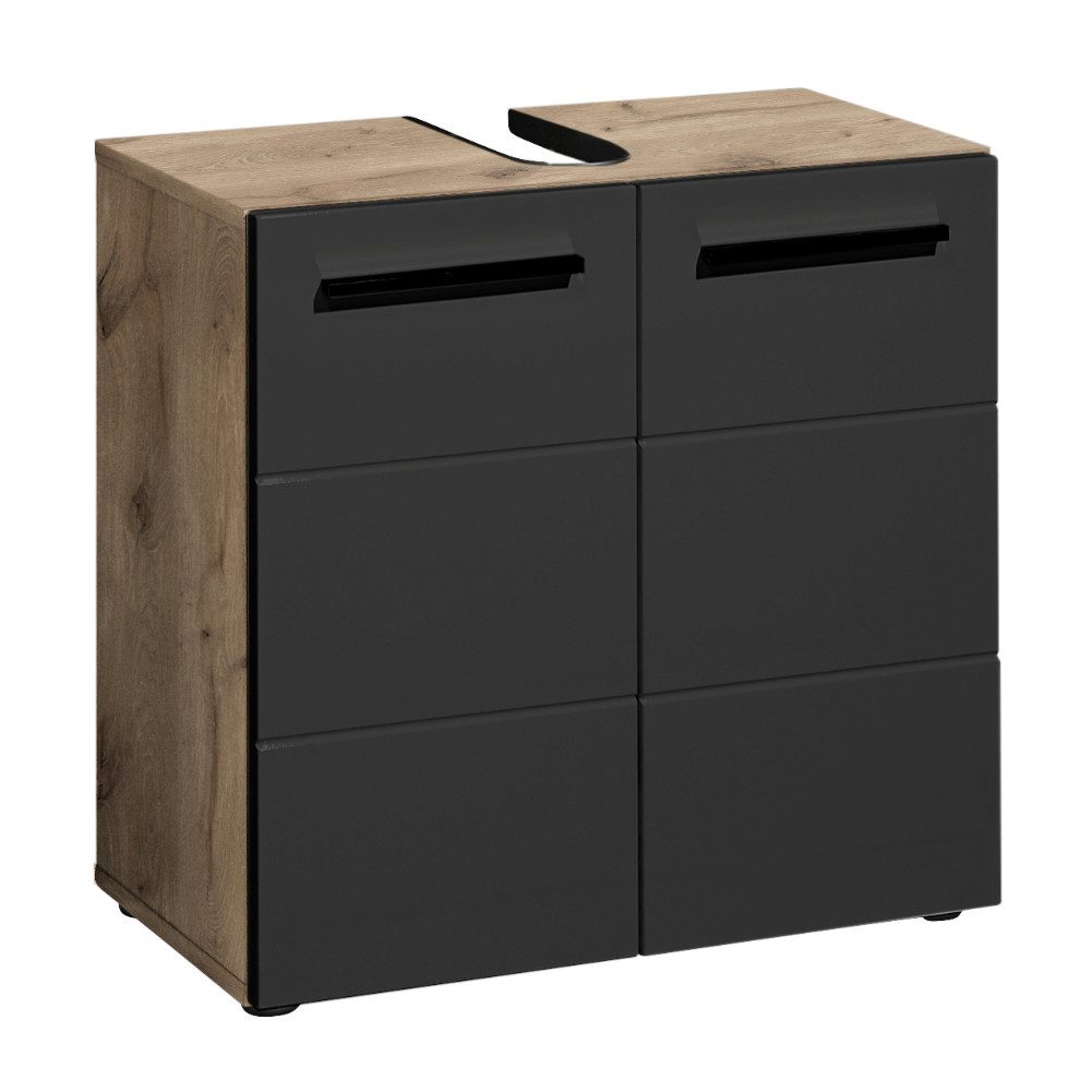 moebel-dich-auf Waschbeckenunterschrank VALENCIA Breite 60 cm, Viking Oak/ Schwarz