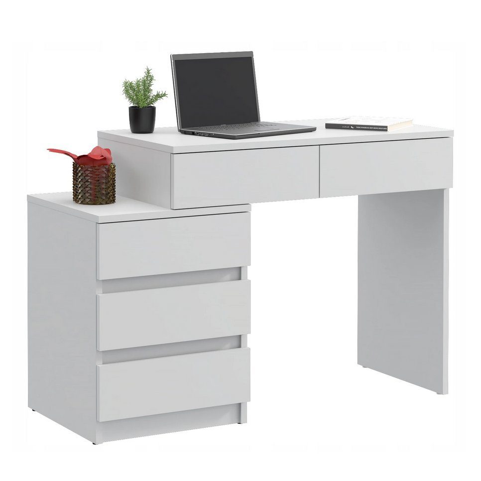 Roysson Home Computertisch Gamma 5 Weiß Tisch Computertisch Esstisch Schubladen Schreibtisch