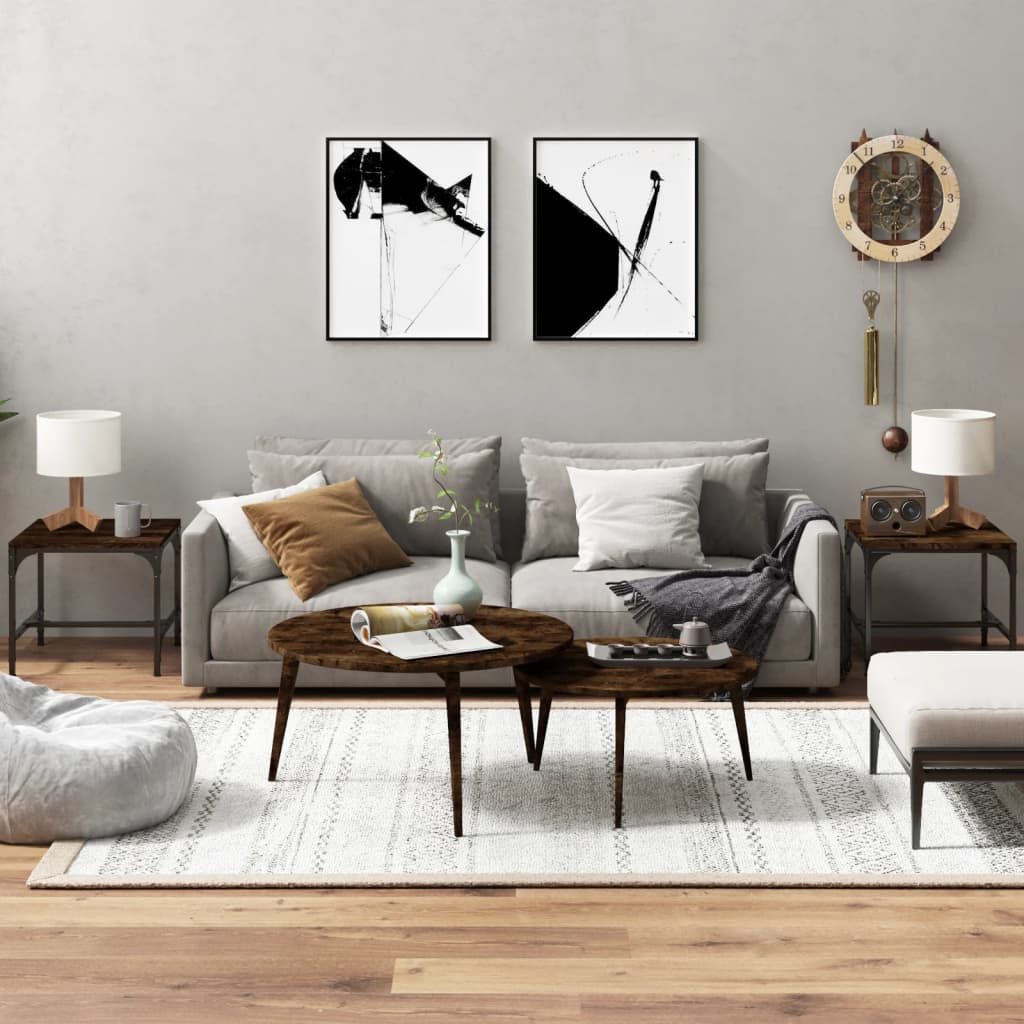 furnicato Couchtisch Industrielle Beistelltische 40 x 40 x 35 cm in Räuchereiche (2-St), Stabile Satztische mit verstellbaren Beinen für das Wohnzimmer