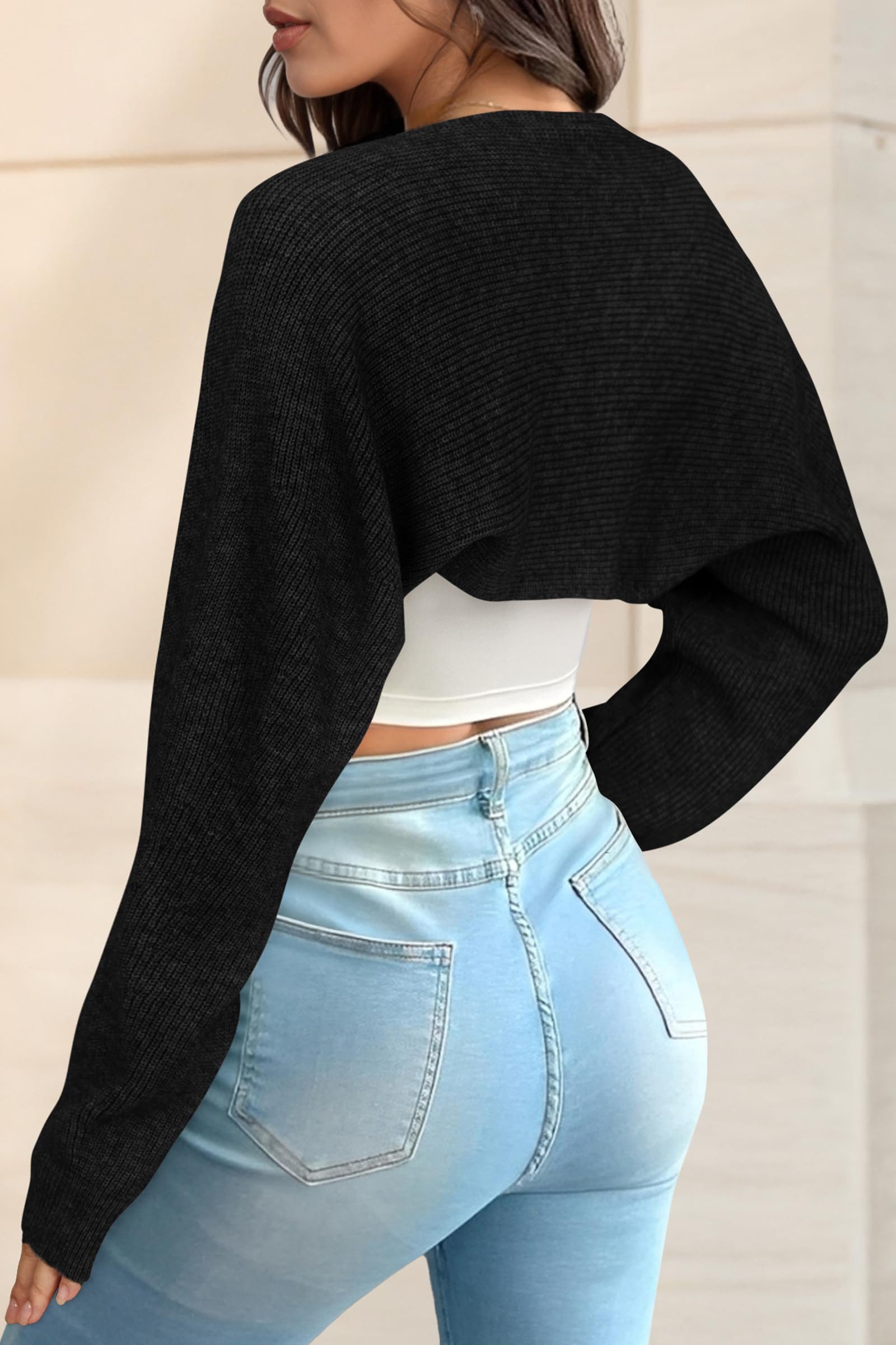 Arach&Cloz Strickpullover Damen Bolero aus Wollmischung Longpullover Wollpullover Herbstmode kurze Strickjacken Elastizität Schalkragenpullover – Bild 5 von 5