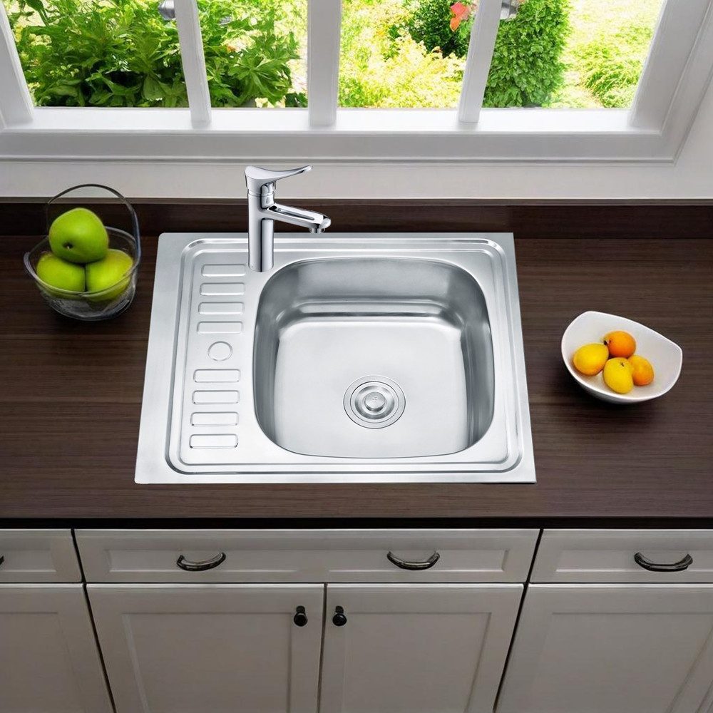 Mucola stainless steel sink 60x50cm, built-in rectangular sink with drainer, kitchen sink, rectangular, 60/50 cm, (piece), anti-condensation coating