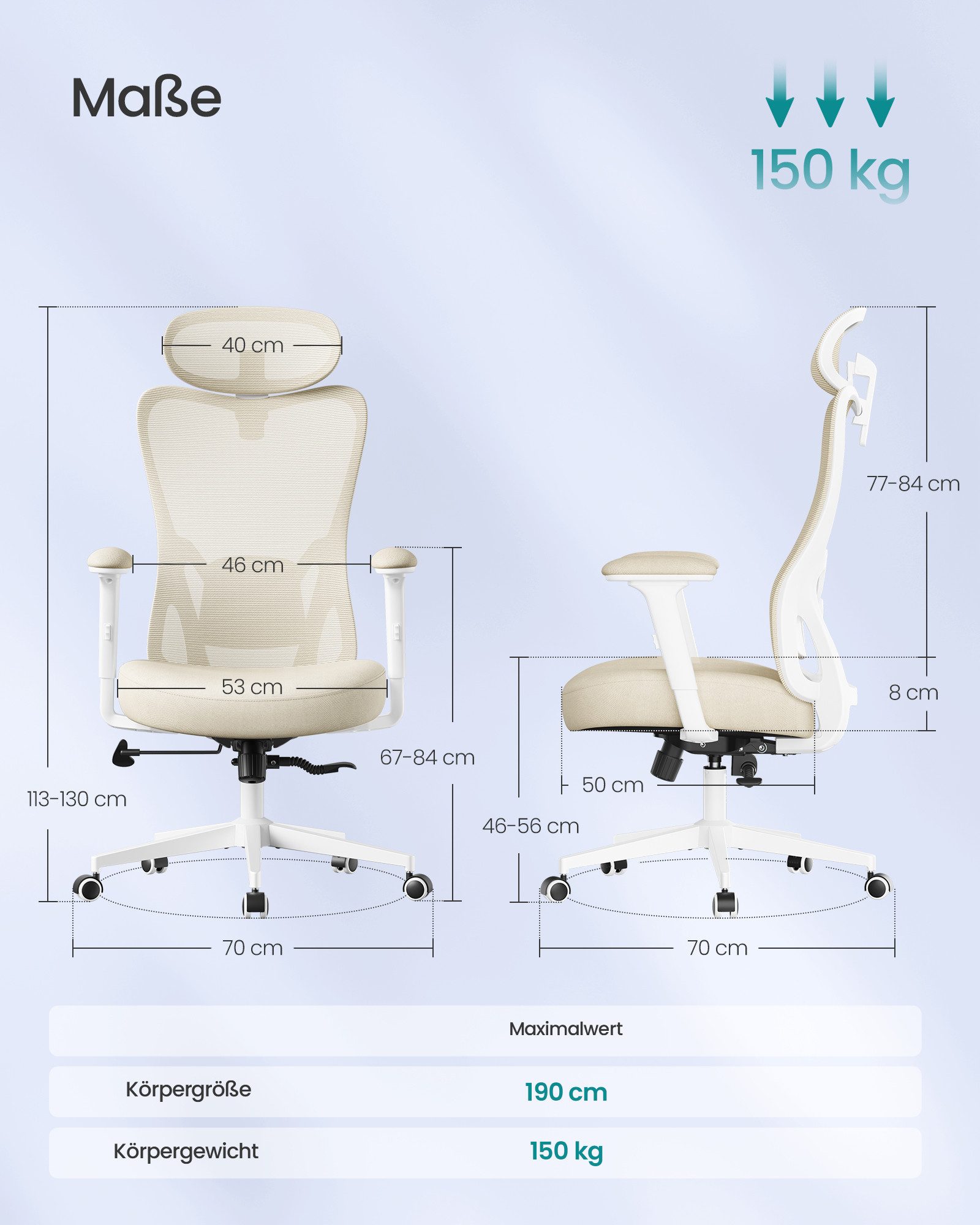 SONGMICS Bürostuhl, ergonomisch, Schreibtischstuhl, Computerstuhl, verstellbare Kopfstütze