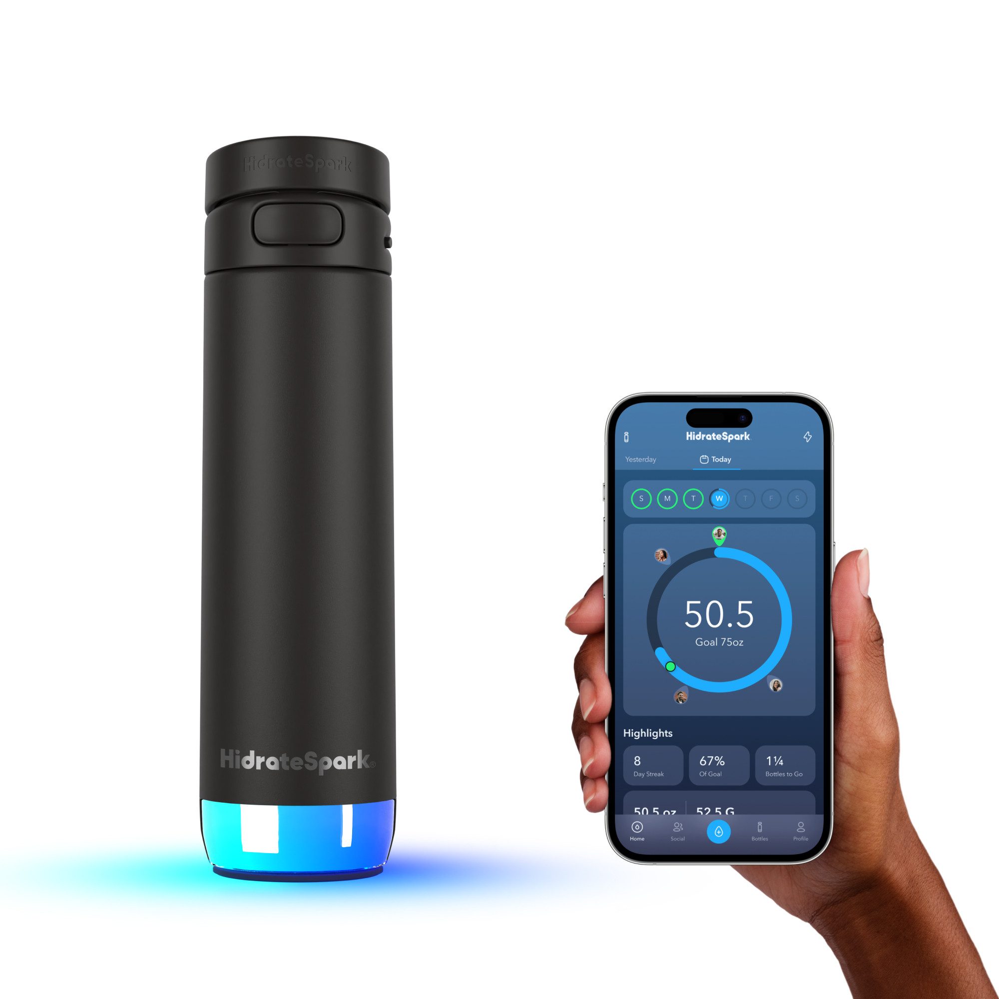 HidrateSpark Trinkflasche HidrateSpark PRO 2 Intelligente Flasche 620ml Chug, Recycelter Edelstahl 18/8, vakuumisoliert (Getränke bis zu 24 h kalt)