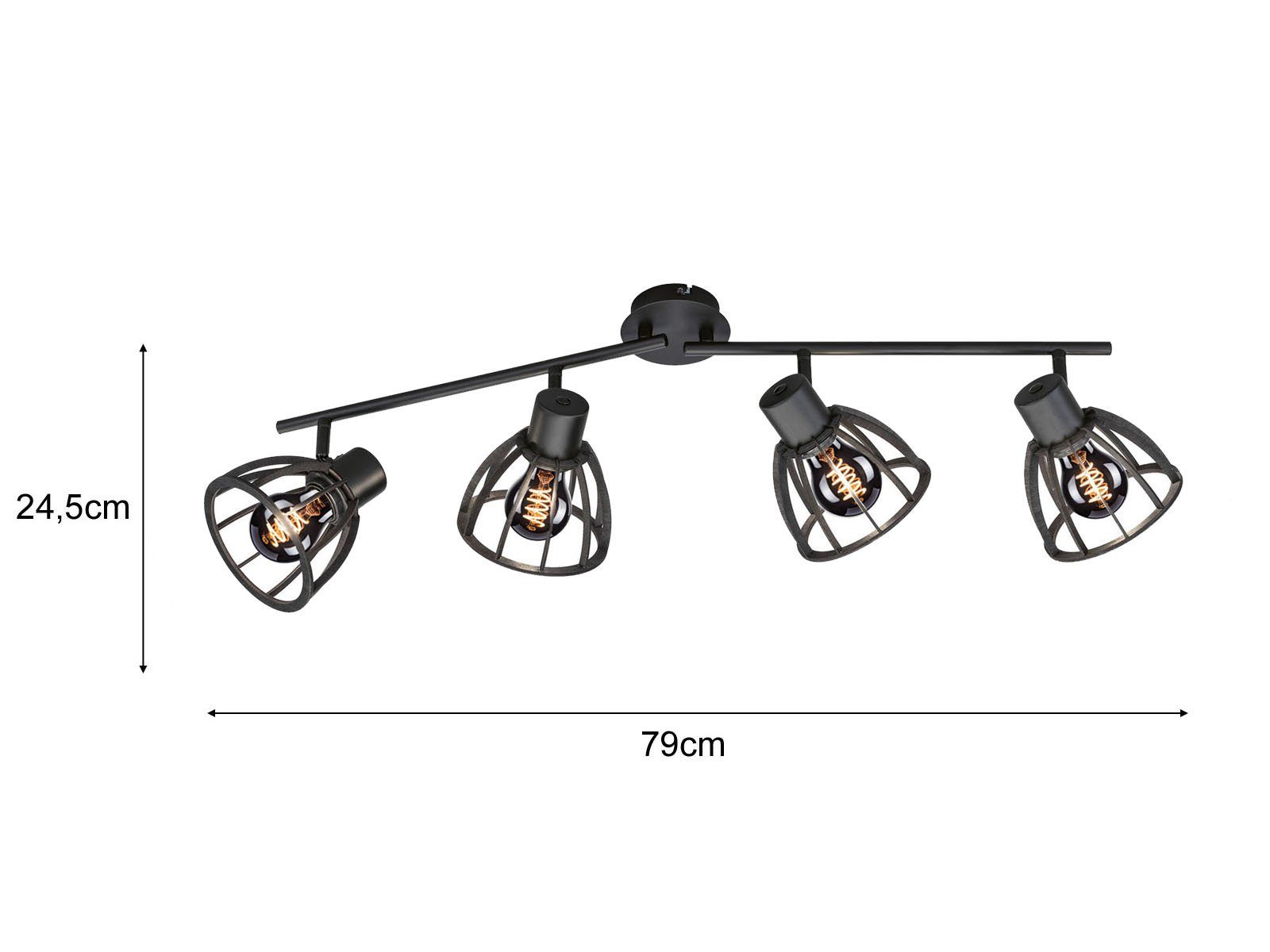 LED Dekoleuchtmittel 60 Deckenleuchte, wechselbar, Industrial Lumen, Deckenstrahler 79cm, meineWunschleuchte Balken-Lampe Warmweiß, Gitter LED Lampenschirme Holz