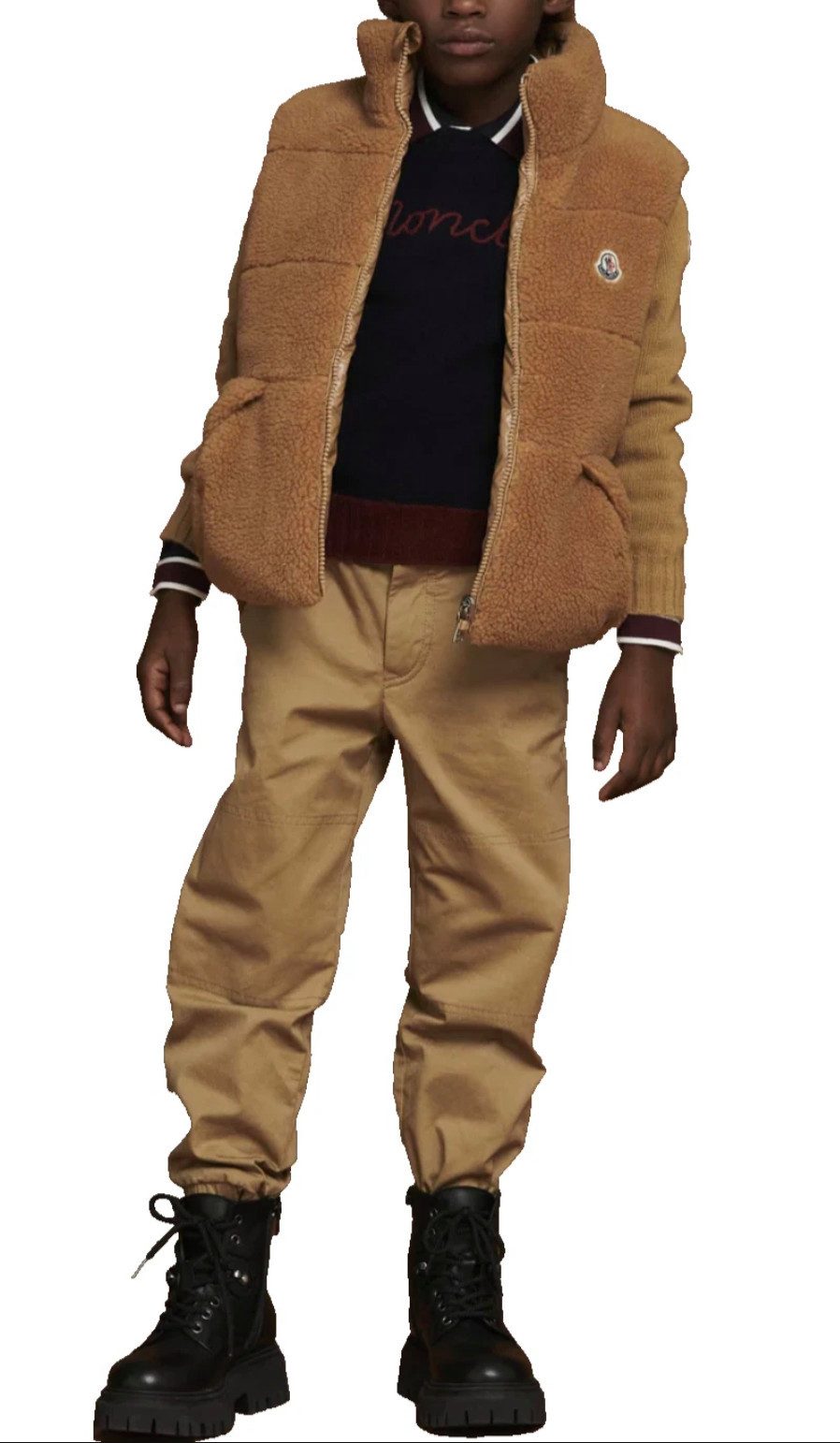 MONCLER Daunenweste Kinder Wendbare Daunenjacke Tedy Gilet 12A Teddyfell-Look außen, glatten Material innen