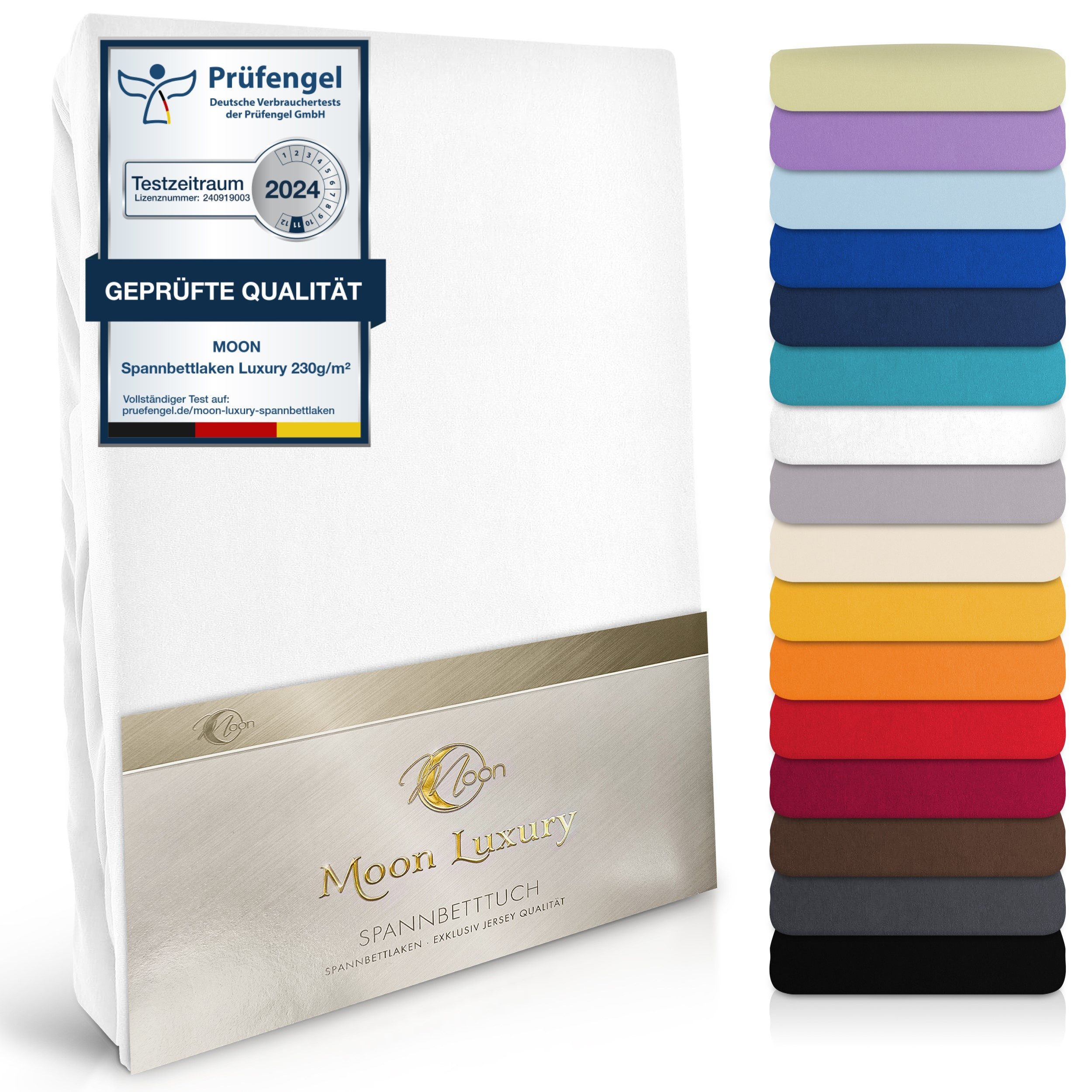 MOON Heimtextilien Spannbettlaken MOON-Luxury Spannbettlaken Jersey Stretch 230g/m², 97% Mako-Baumwolle 3% Elastan