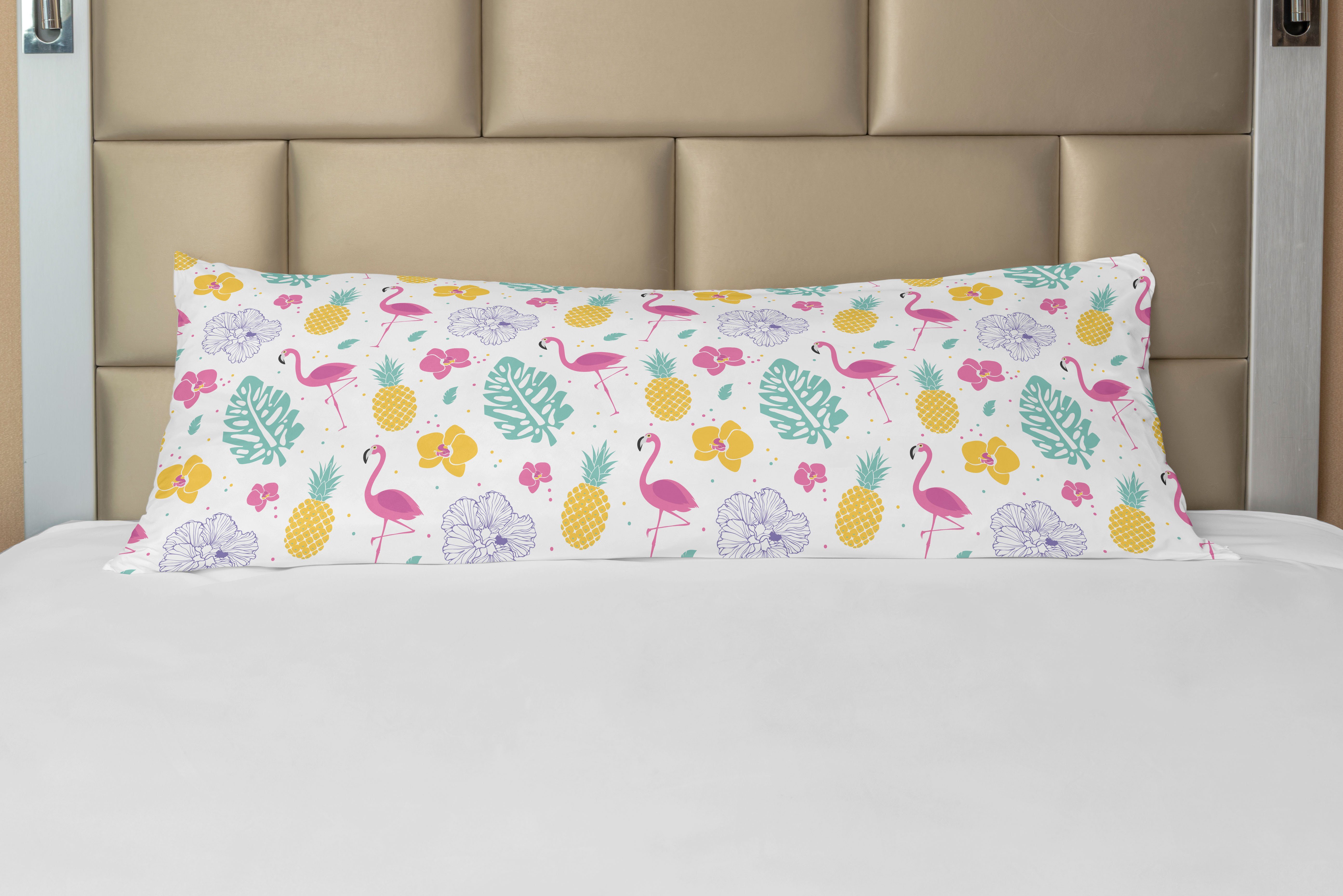 Abakuhaus, Ananas Blütenblätter Luau Kissenbezug, Langer Flamingo Deko-Akzent Seitenschläferkissenbezug Blatt