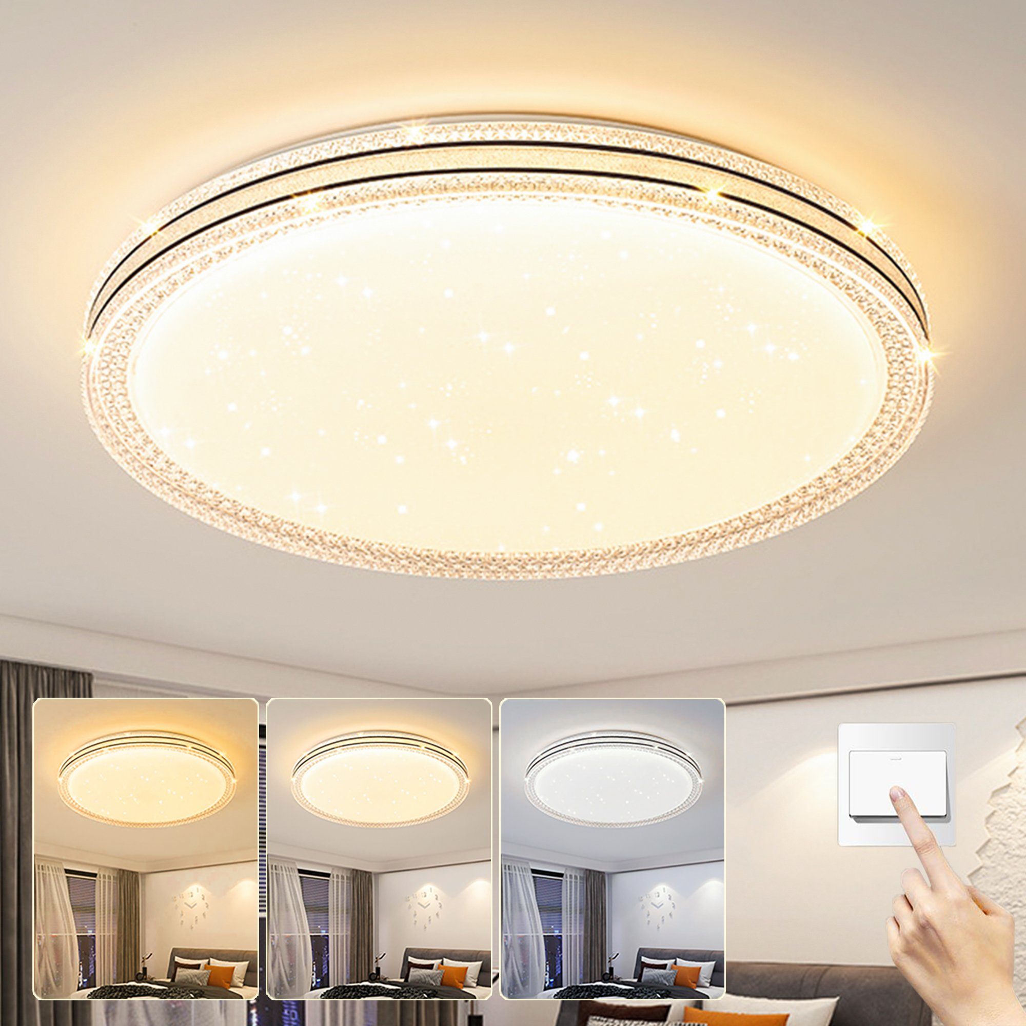 KUGI Deckenleuchten Deckenlampe LED Deckenleuchte Flach 2x36W,3000K-6000K,Ø35cm/Ø45cm, Badlampe Decke Küchenlampen für Bad/Schlafzimmer/Keller/Balkon