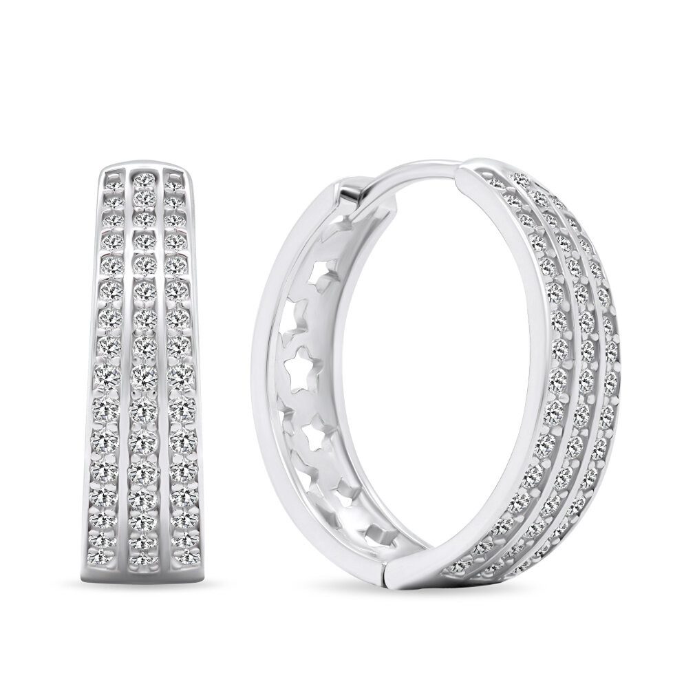 Ohrring-Set Sparkling silver hoop earrings with zircons EA459W