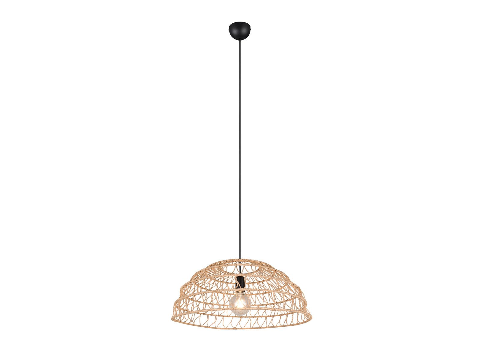 Reality Leuchten LED Pendelleuchte, Dimmfunktion, LED wechselbar, über Lichtschalter in 3 Stufen dimmbar, warmweiß, Groß-e Makramee Lampenschirm einflammig hängend über-n Esstisch, Ø60cm