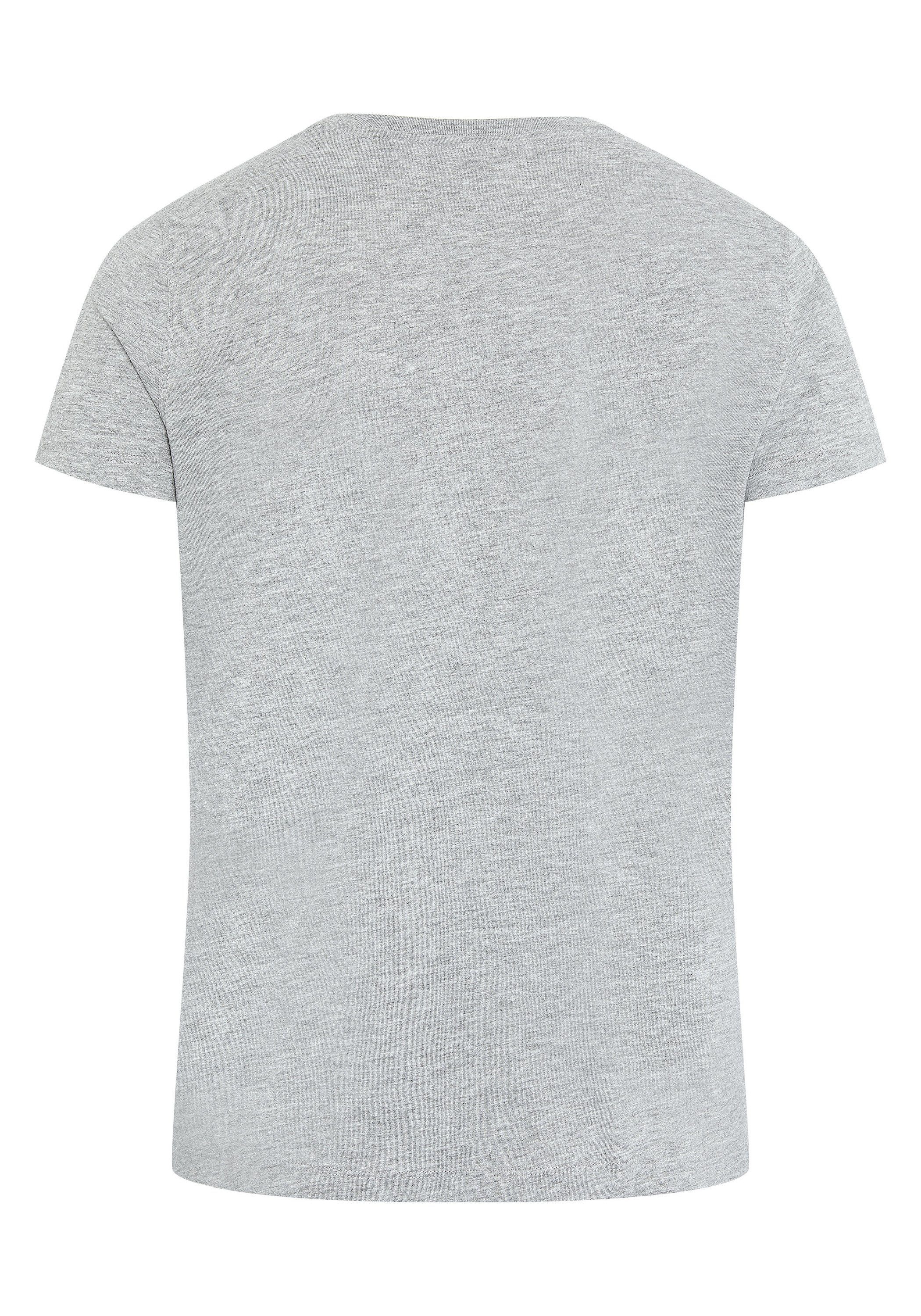 Oklahoma Jeans mit Melange und Print-Shirt Logo Sonnenprint Gray 17-4402M Neutral