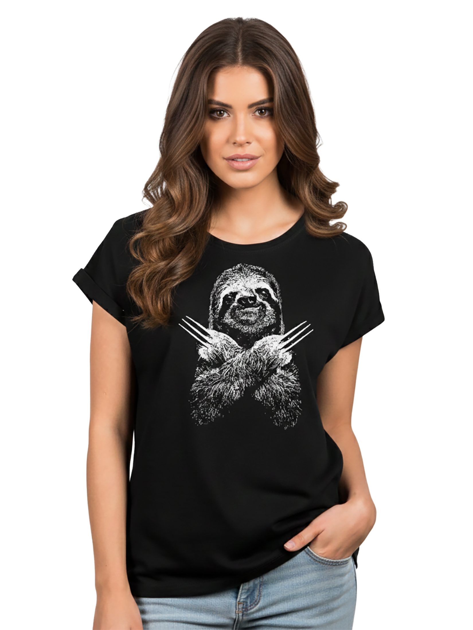 MAKAYA Print-Shirt Damen Top Tiermotiv Faultier Lustig Ausgefallen Cool Aufdruck Witzig große Größen