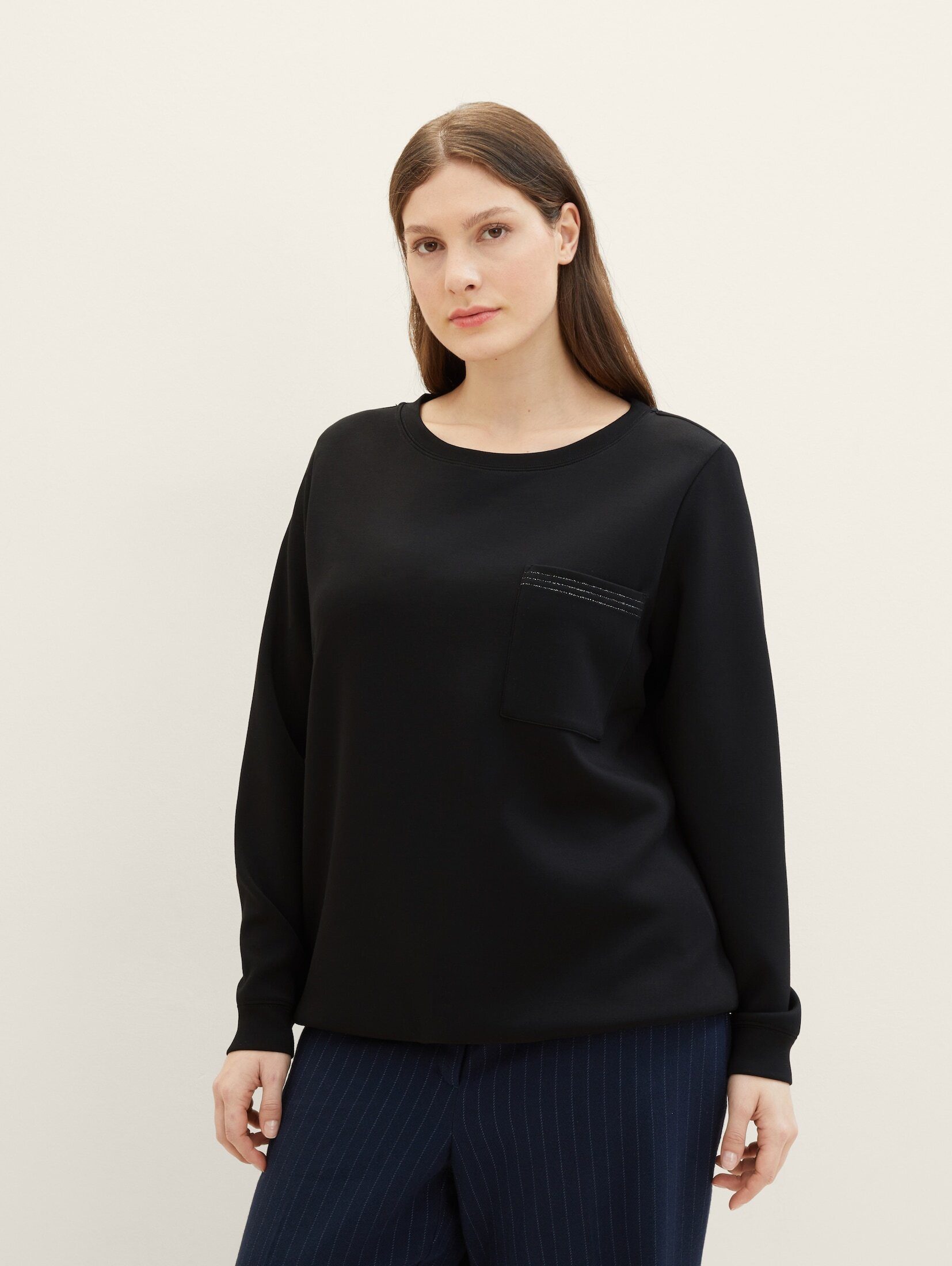 TOM TAILOR PLUS Sweatshirt Plus - Sweatshirt mit Brusttasche deep black