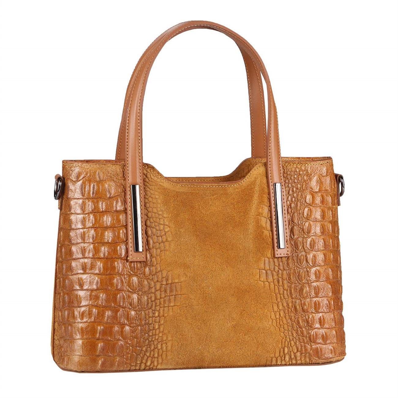 ITALYSHOP24 Schultertasche Made in Italy Damen echt Leder Henkeltasche Shopper Lederhandtasche, Kroko Muster, Italienische Umhängetasche Cross Over Body Bag, Premium