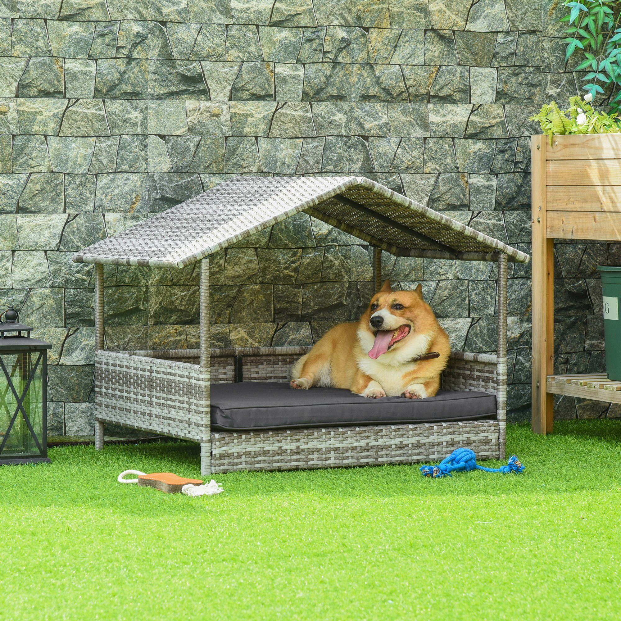 PawHut Hundehütte Rattan Hundehaus mit Kissen, günstig online kaufen