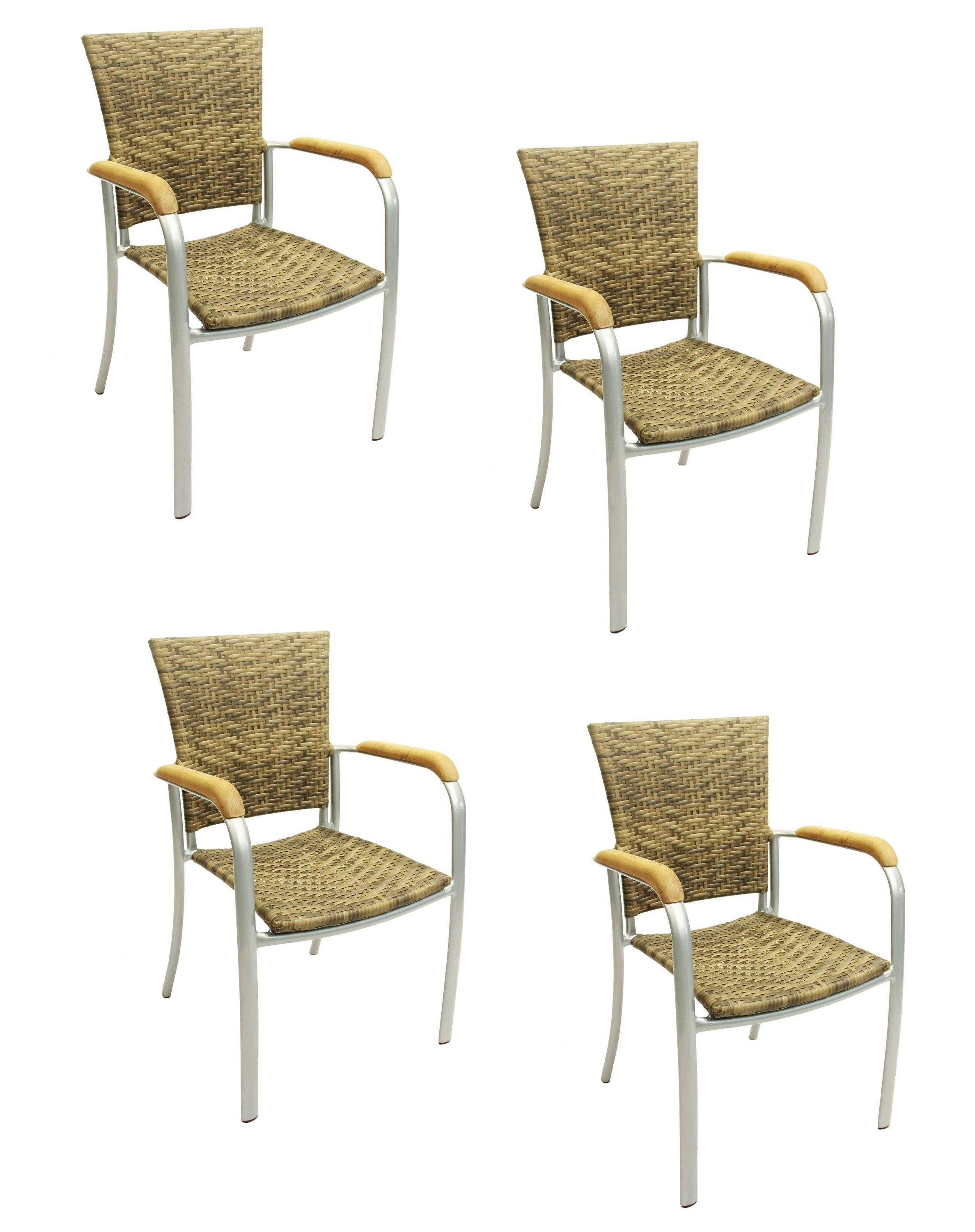 Konway Stapelstuhl ARUBA (4 St), 4x KONWAY® ARUBA Stapelsessel Elfenbein Polyrattan Sessel beige