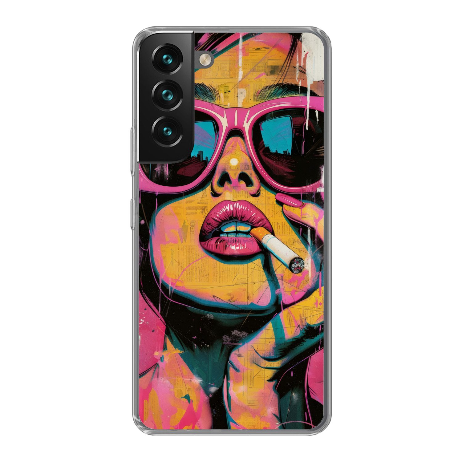 MuchoWow Handyhülle für Samsung Galaxy S22 Porträt - Frau - Abstrakt - Sonnenbrille, Phone Case, Silikon, Schutzhülle Dünn