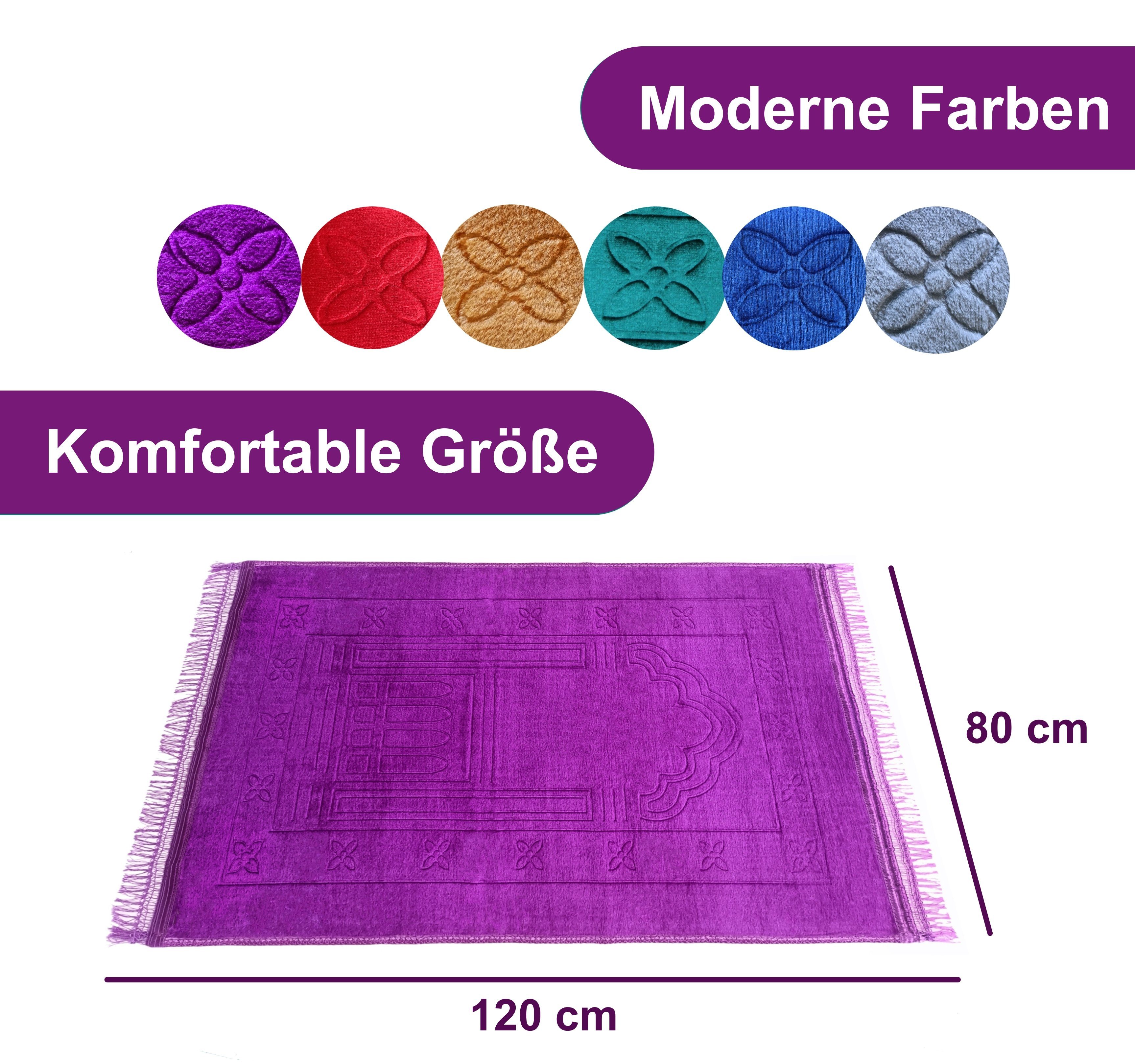 mm, Gebetsteppich & EXTRA Sajadat mit Moschee, rutschfester WEICH, dick, Muslime, Gebetsmatte gratis Höhe: x aus Teppich 120 Unterwegs 100 cm, Zuhause Tesbih, Gebetsteppich Muslimischer besonders für groß Samt Nurify, für 80 Lila