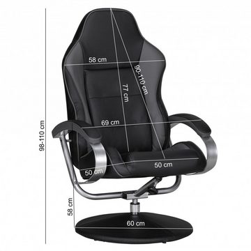 furnicato TV-Sessel Fernsehsessel SPORTING TV Design Relax-Sessel Racing Bezug Kunstleder schwarz / grau drehbar