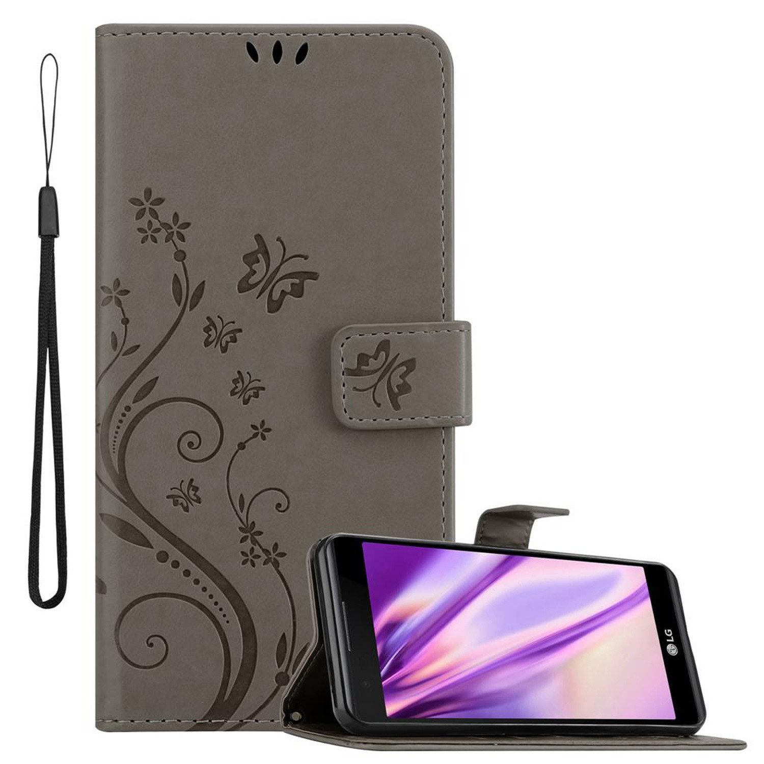 Cadorabo Handyhülle für LG X POWER Hülle LG X POWER, Hülle Schutzhülle Blumen Flower mit Standfunktion Kartenfach Magnet