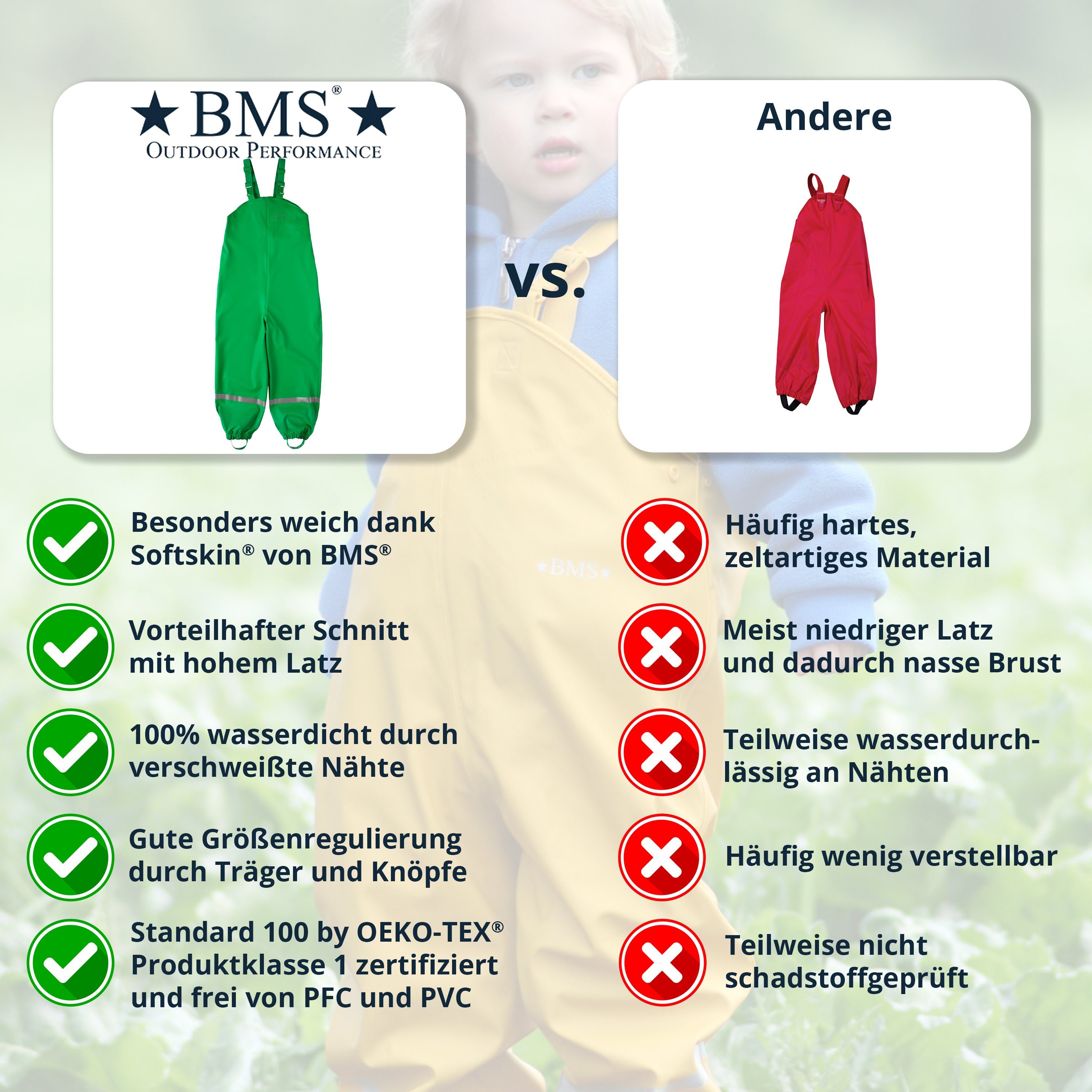 BMS Regen- und Matschlatzhose Räuberwald 100% wasserdichte Regenlatzhose OekoTex zertifiziert – Bild 5 von 5
