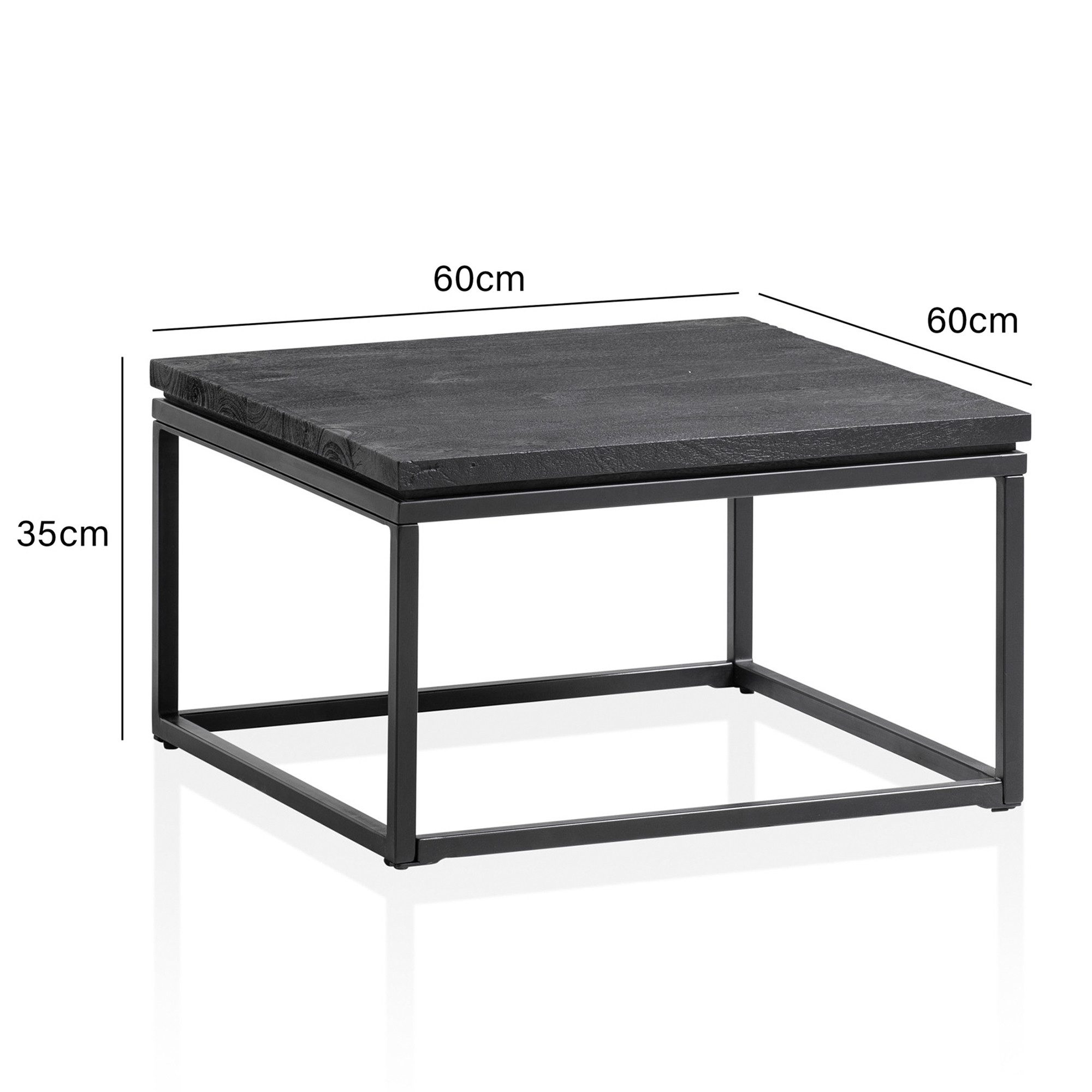 FineBuy Design Couchtisch Mango Massivholz schwarz · Wohnzimmertisch mit Metallgestell · moderner Massivholztisch im Industrial Stil – Bild 3 von 5