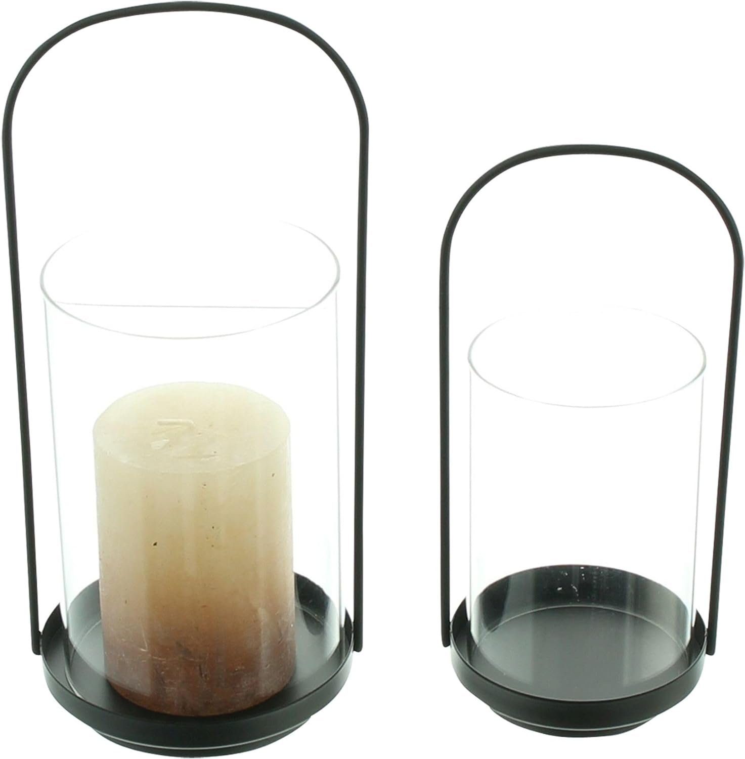 Dekoleidenschaft Windlicht "Minimal" aus Metall, schwarz & Glas, Kerzenhalter für Stumpenkerzen (2 St., im Set), Kerzenglas, Windlichtglas, Glaswindlicht, Tischdeko