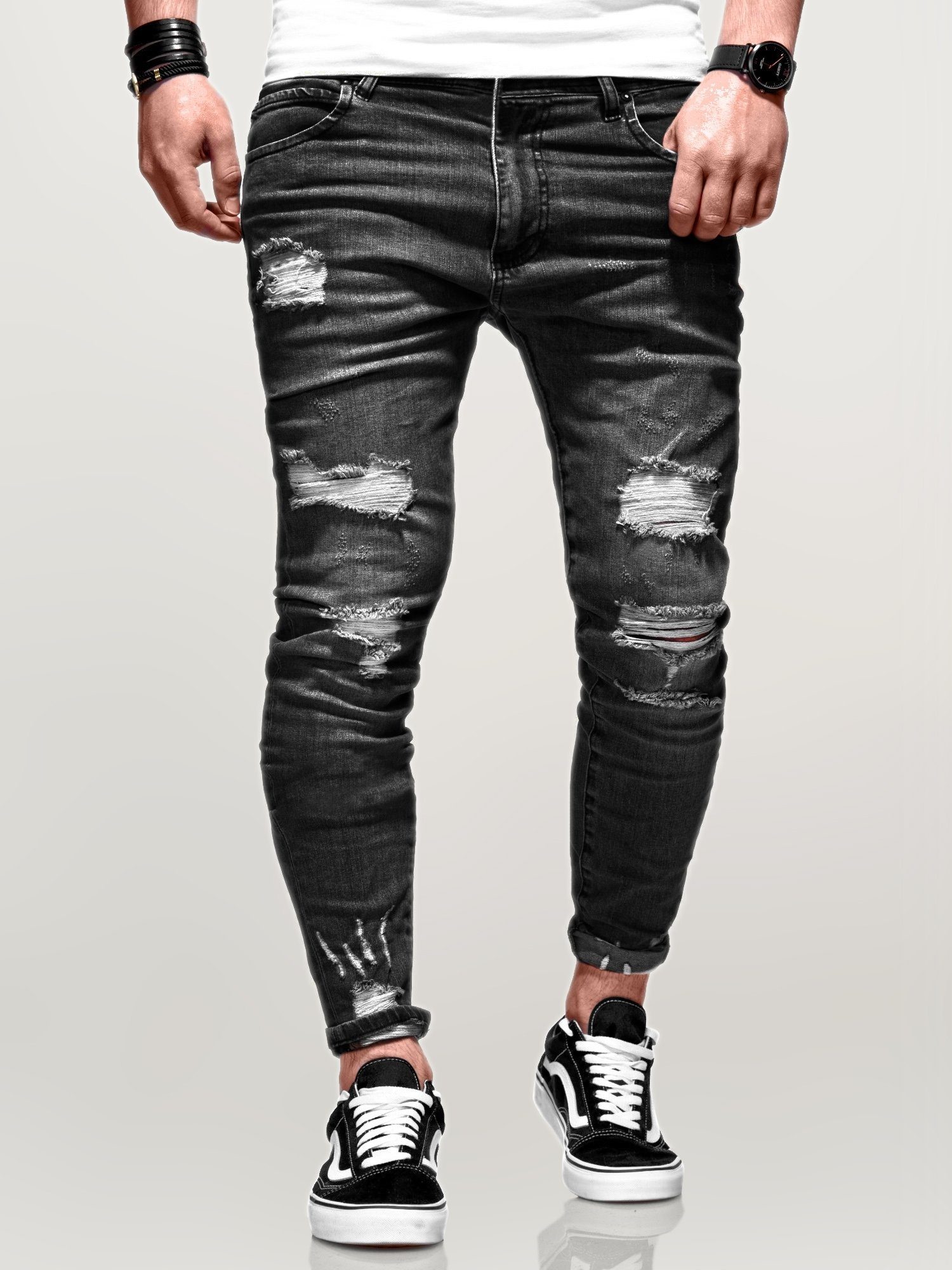 tollen mit schwarz Slim-fit-Jeans Dino behype Used-Elementen