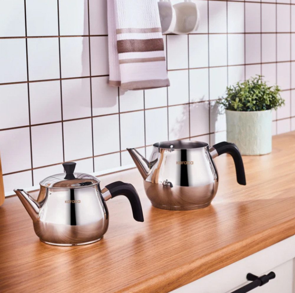 Karaca Teekanne Karaca Kayra Edelstahl-Teekannen-Set, 2.7L, Schwarz, Induktion