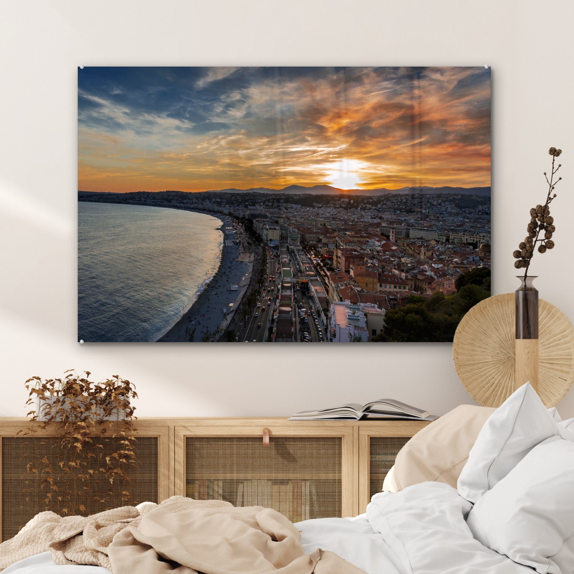 St), Acrylglasbild & Nizza Acrylglasbilder (1 Frankreich, - Sonnenuntergang MuchoWow Wohnzimmer Schlafzimmer -