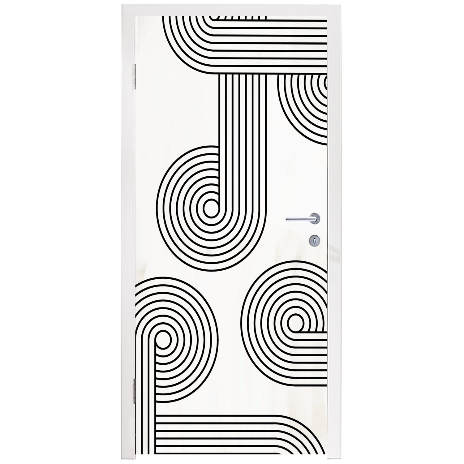 Tür, Türaufkleber, Fototapete Abstrakt MuchoWow - (1 Türtapete bedruckt, St), Weiß - Kreis, Matt, 75x205 cm für Schwarz -